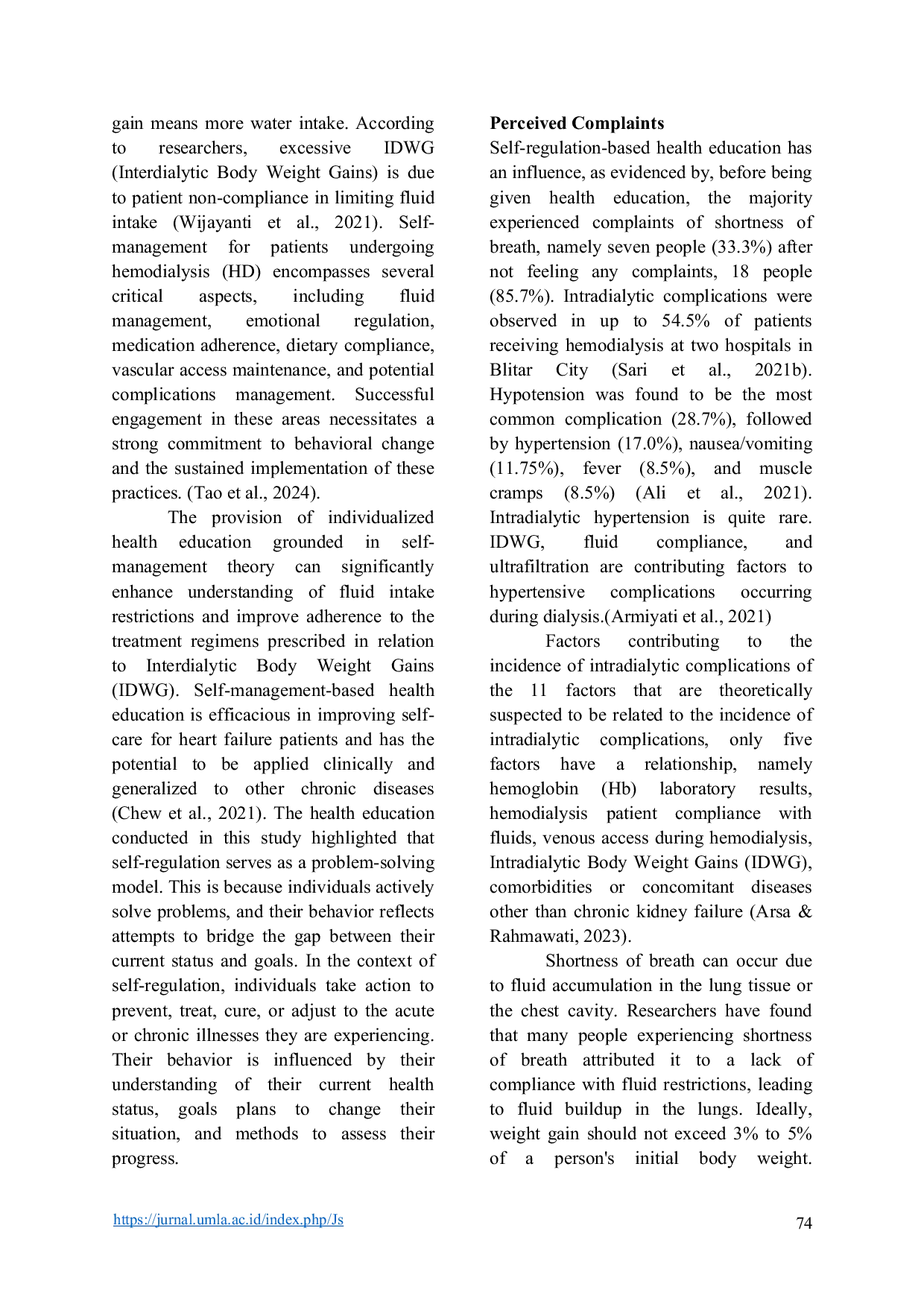 JURIS Effects of Self Regulation Theory Based Education on Psychological Response Compliance IDWG and Perceived Complaints