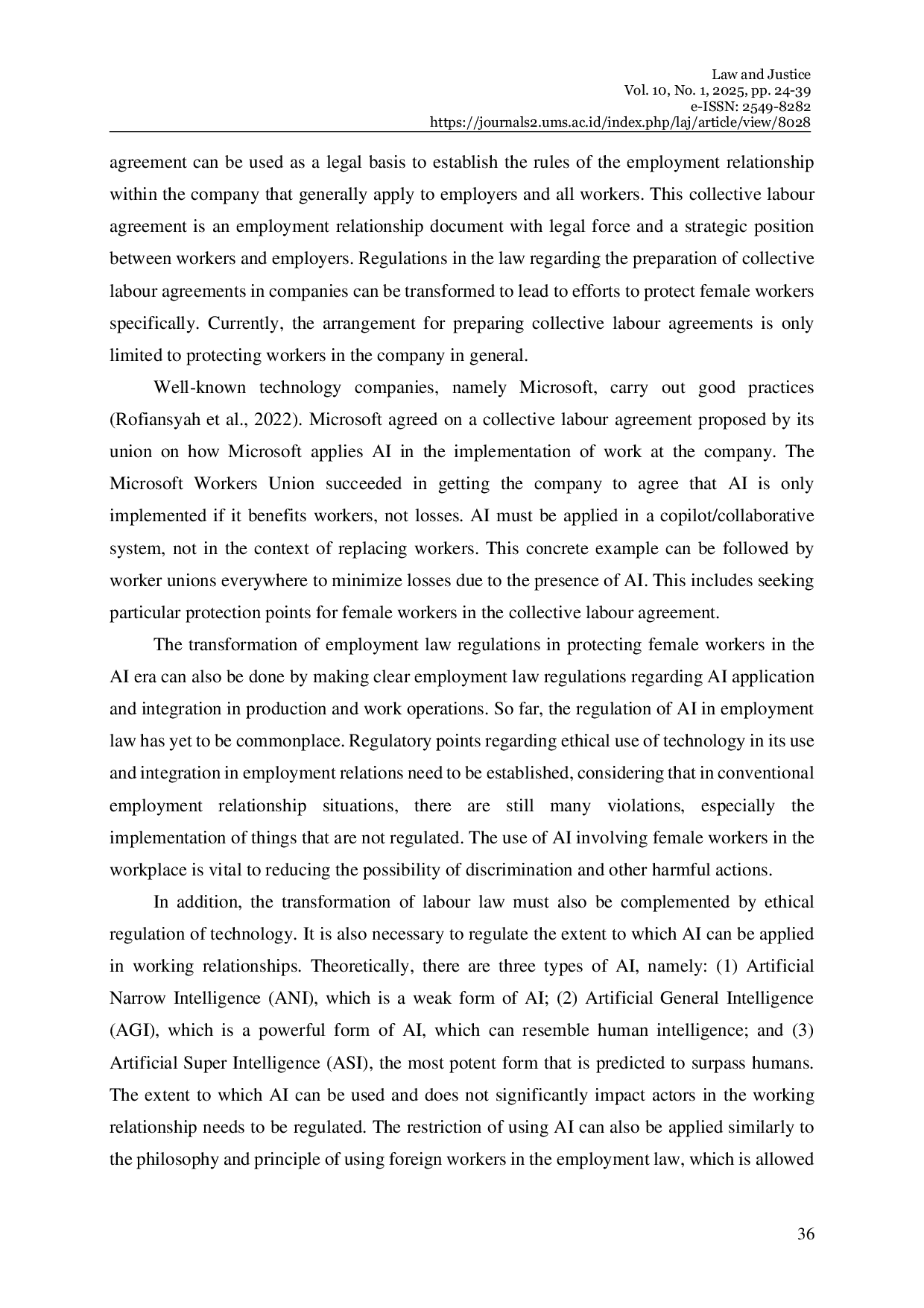JURIS Transforming Labour and Employment Law Protection for Female Workers Against Discrimination In Artificial Intelligence Era