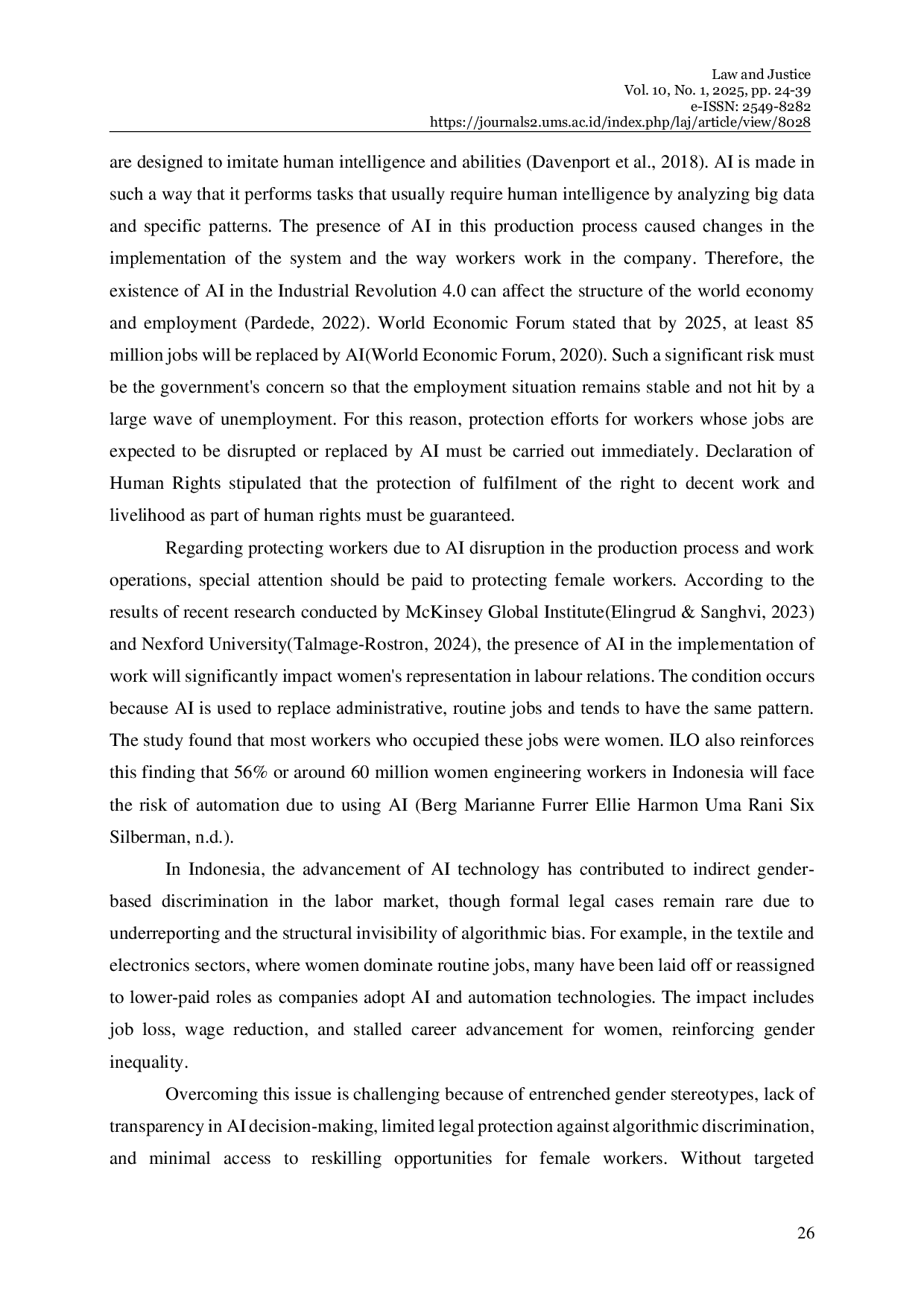 JURIS Transforming Labour and Employment Law Protection for Female Workers Against Discrimination In Artificial Intelligence Era