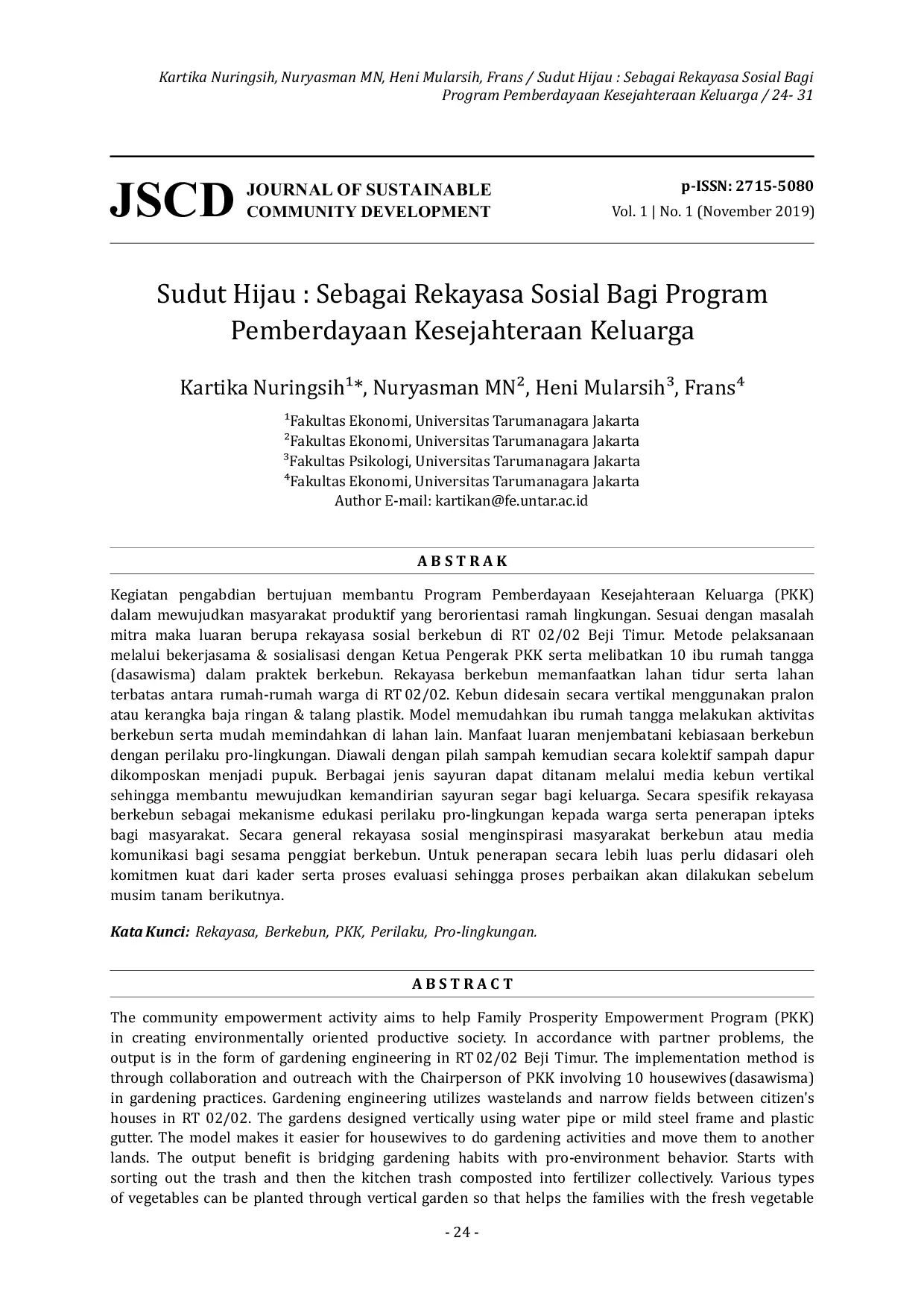 JURIS Sudut Hijau Rekayasa Sosial bagi Program Pemberdayaan Kesejahteraan Keluarga