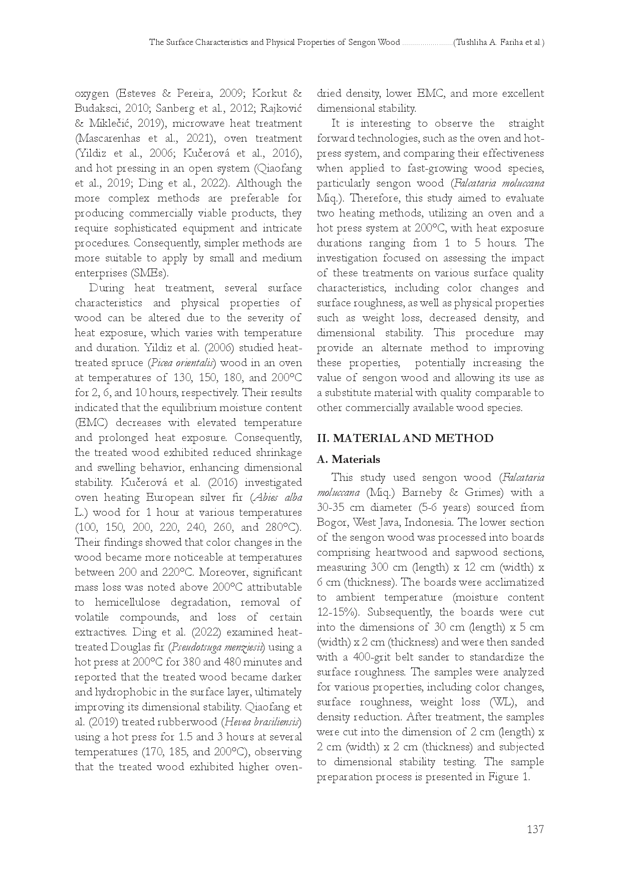 juris The Surface Characteristics And Physical Properties Of Sengon Wood At High Temperature Heating Treatments