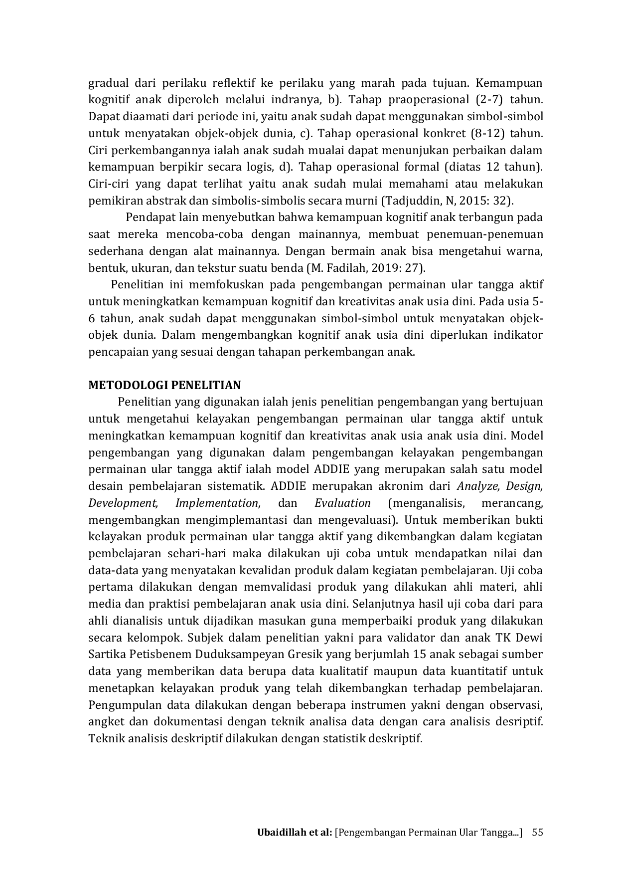 JURIS Pengembangan Permainan Ular Tangga Aktif Untuk Meningkatkan Kemampuan Kognitif Dan Kreativitas Anak Usia Dini