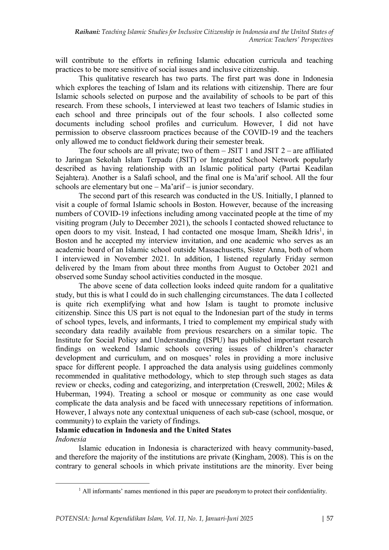 JURIS Teaching Islamic Studies for Inclusive Citizenship in Indonesia and the United States of America Teachers Perspectives