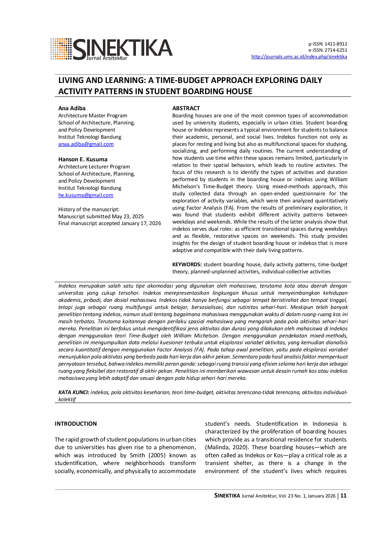 JURIS Living and Learning a Time Budget Approach Exploring Daily Activity Patterns in Student Boarding House