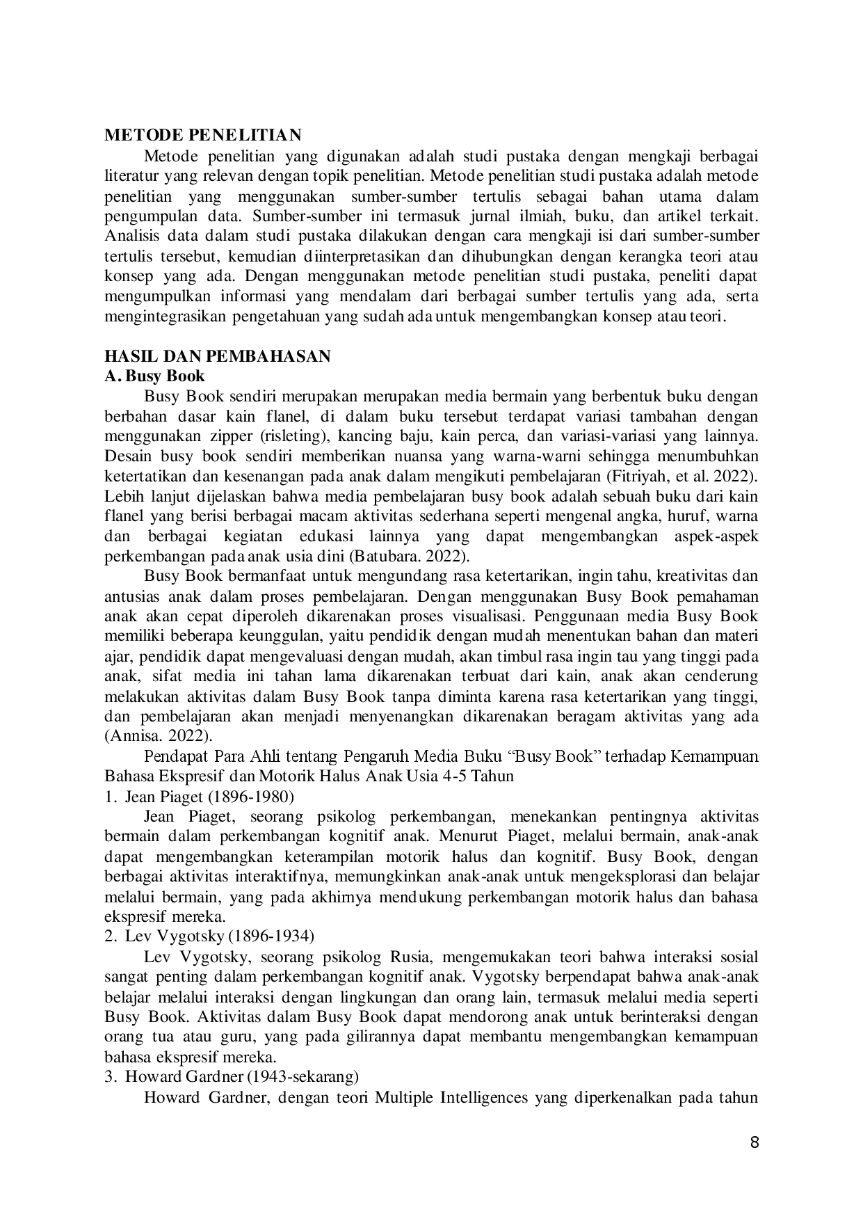 juris Pengaruh Media Buku Busy Book Terhadap Kemampuan Bahasa Ekspresif Dan Motorik Halus Anak Usia 4 5 Tahun