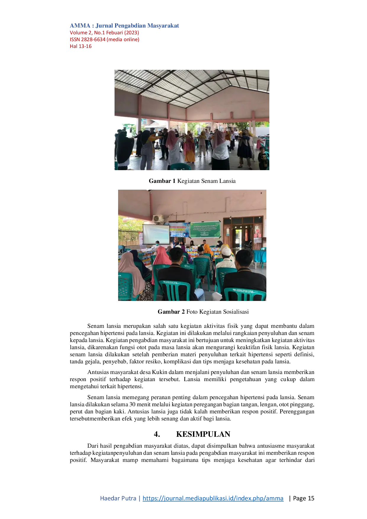 JURIS Peningkatan Aktivitas Fisik Melalui Senam Lansia Pada Pasien Hipertensi Di Desa Kukin Kecamatan Moyo Utara