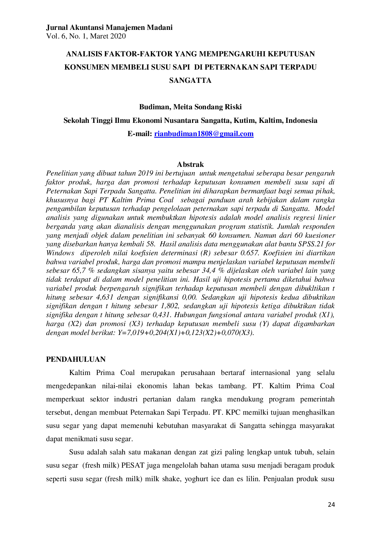 JURIS Analisis Faktor Faktor Yang Mempengaruhi Keputusan Konsumen Membeli Susu Sapi Di Peternakan Sapi Terpadu Sangatta