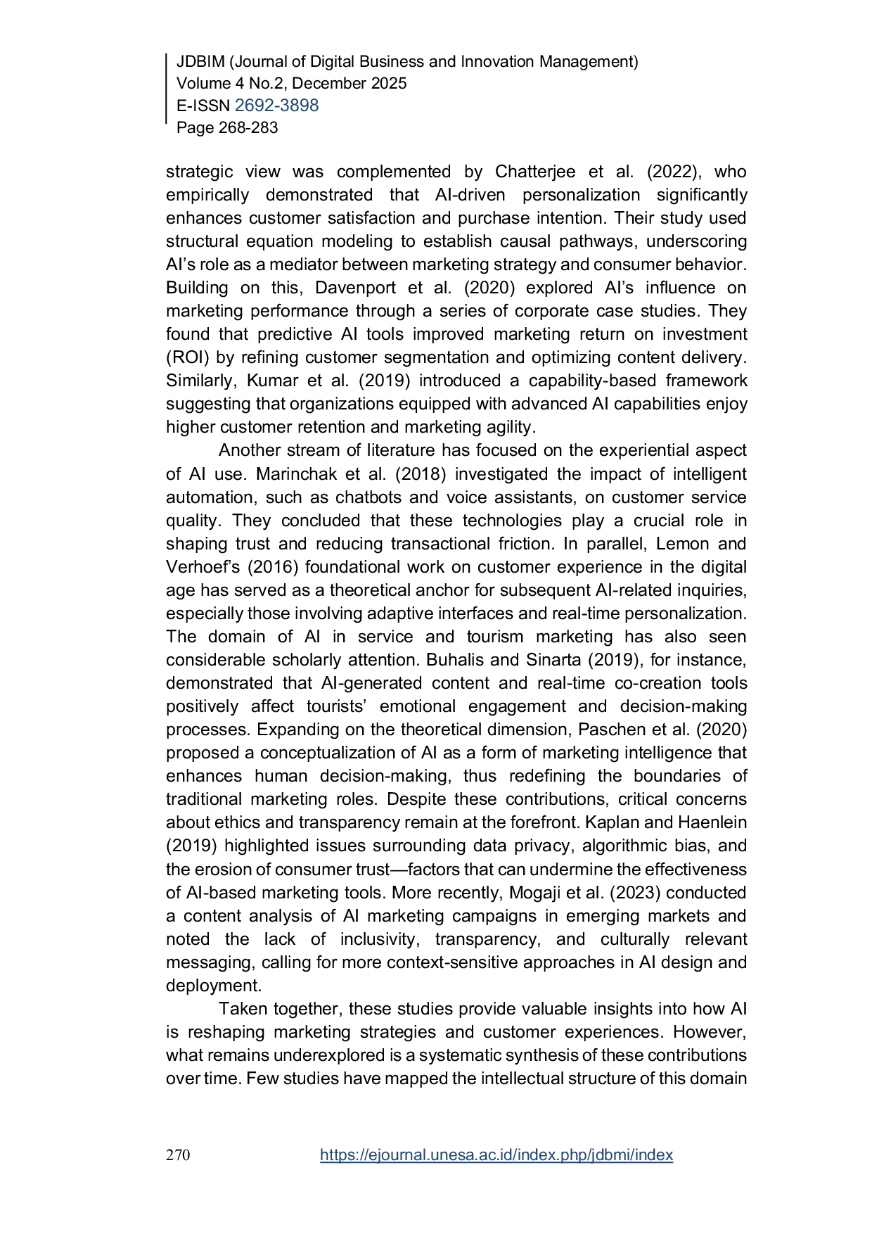 JURIS Unveiling the Impact of AI Driven Marketing on Customer Experience and Purchase Intention A Systematic Literature Review Using Python Based Bibliometric Analysis