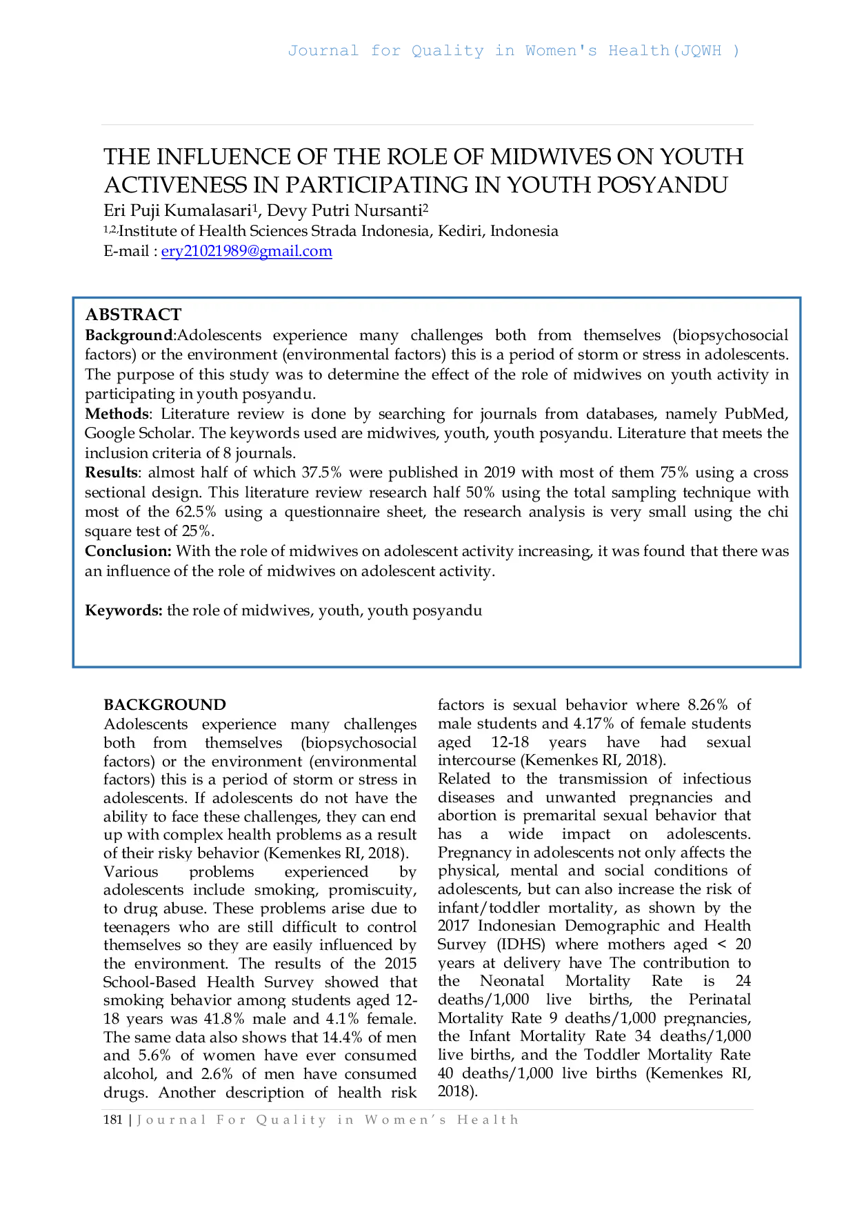 JURIS The Influence of the Role of Midwives on Youth Activeness in Participating in Youth Posyandu