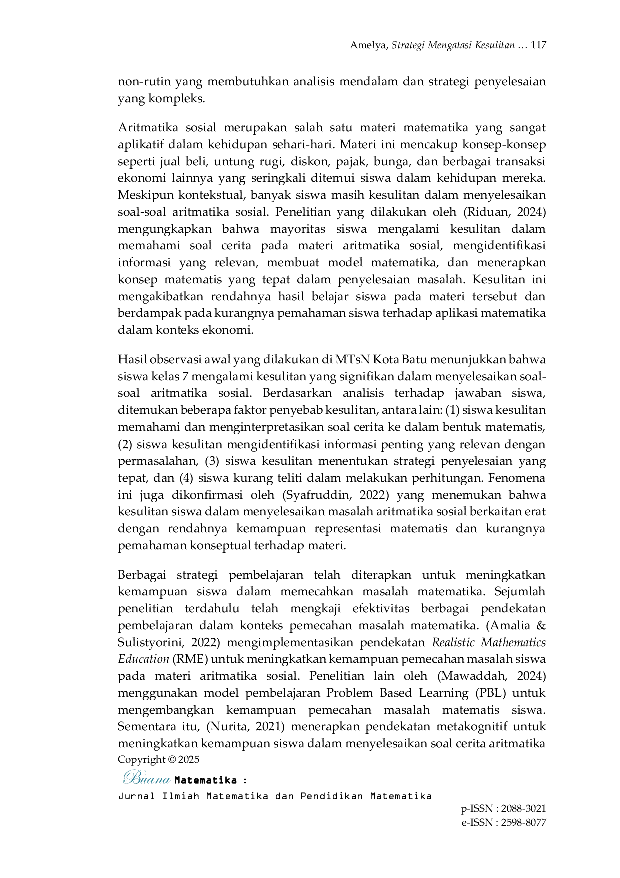 JURIS Strategi Mengatasi Kesulitan dalam Menyelesaikan Masalah Aritmatika Sosial Melalui Penerapan Metode Polya Pada Siswa Kelas 7 MTsN Kota Batu