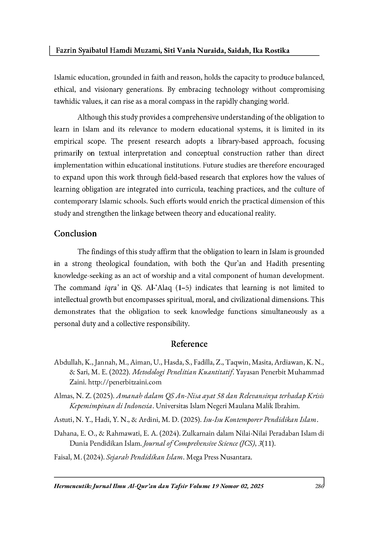 JURIS Qur anic Foundations of the Obligation to Learn A Thematic and Scientific