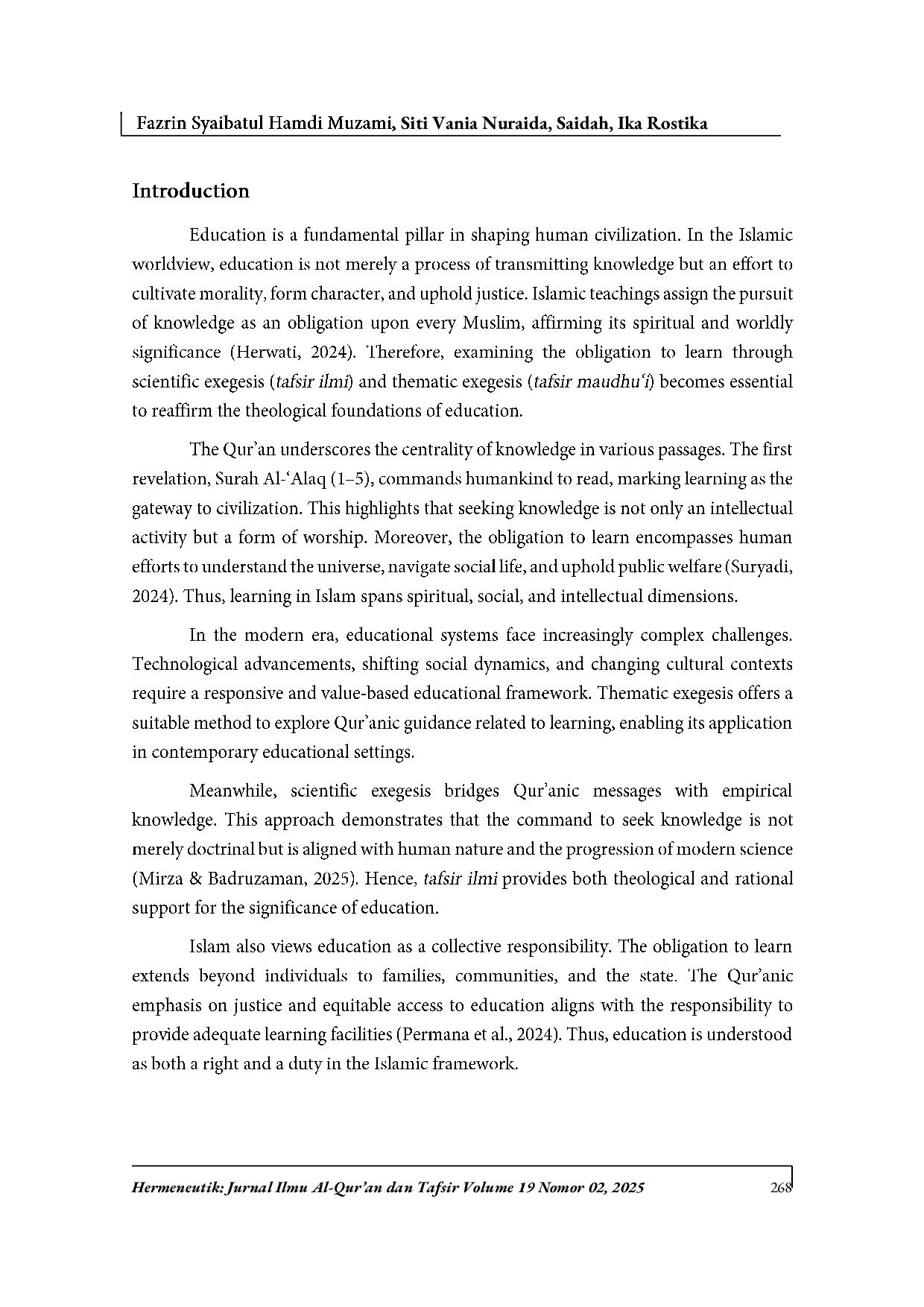 JURIS Qur anic Foundations of the Obligation to Learn A Thematic and Scientific