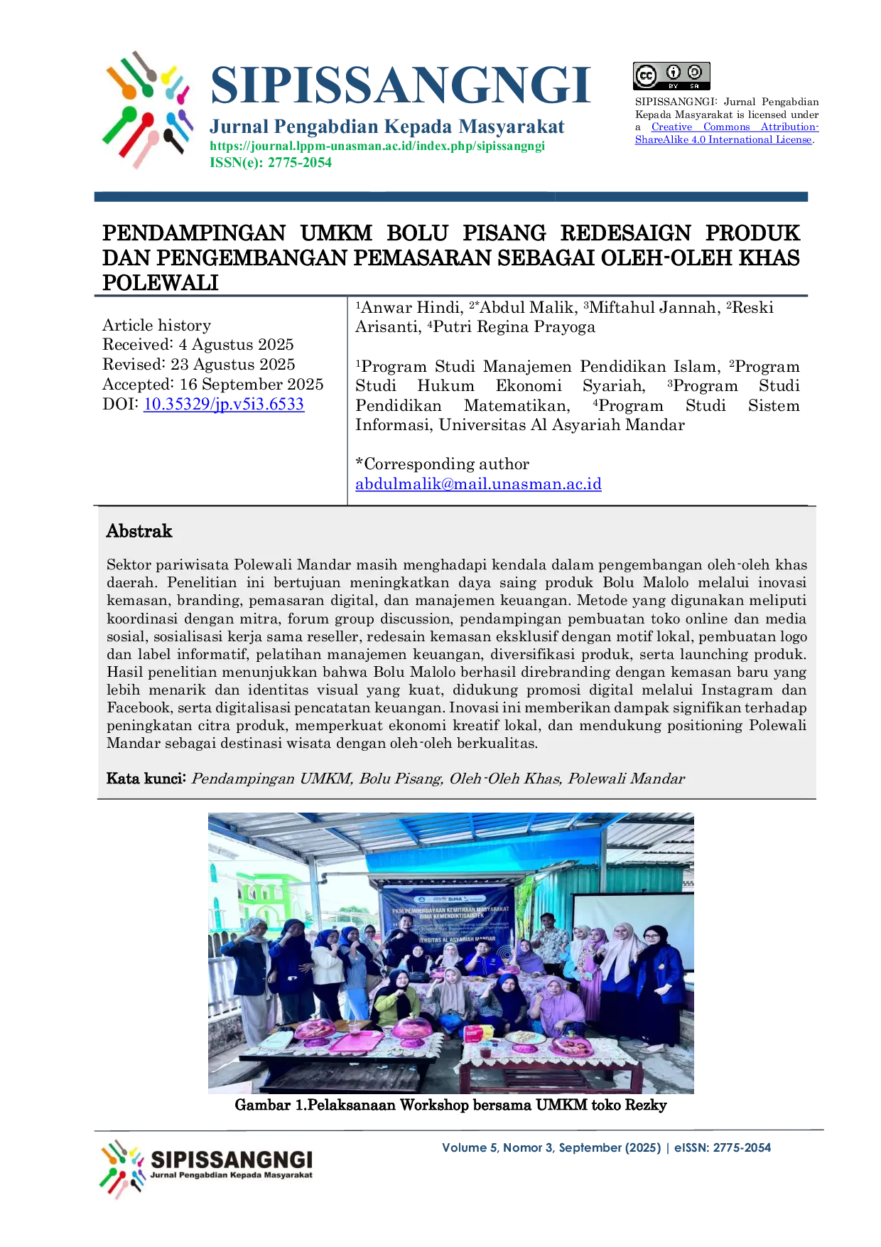 JURIS Pendampingan UMKM Bolu Pisang Redesain Produk dan Pengembangan Pemasaran Sebagai Oleh Oleh Khas Polewali