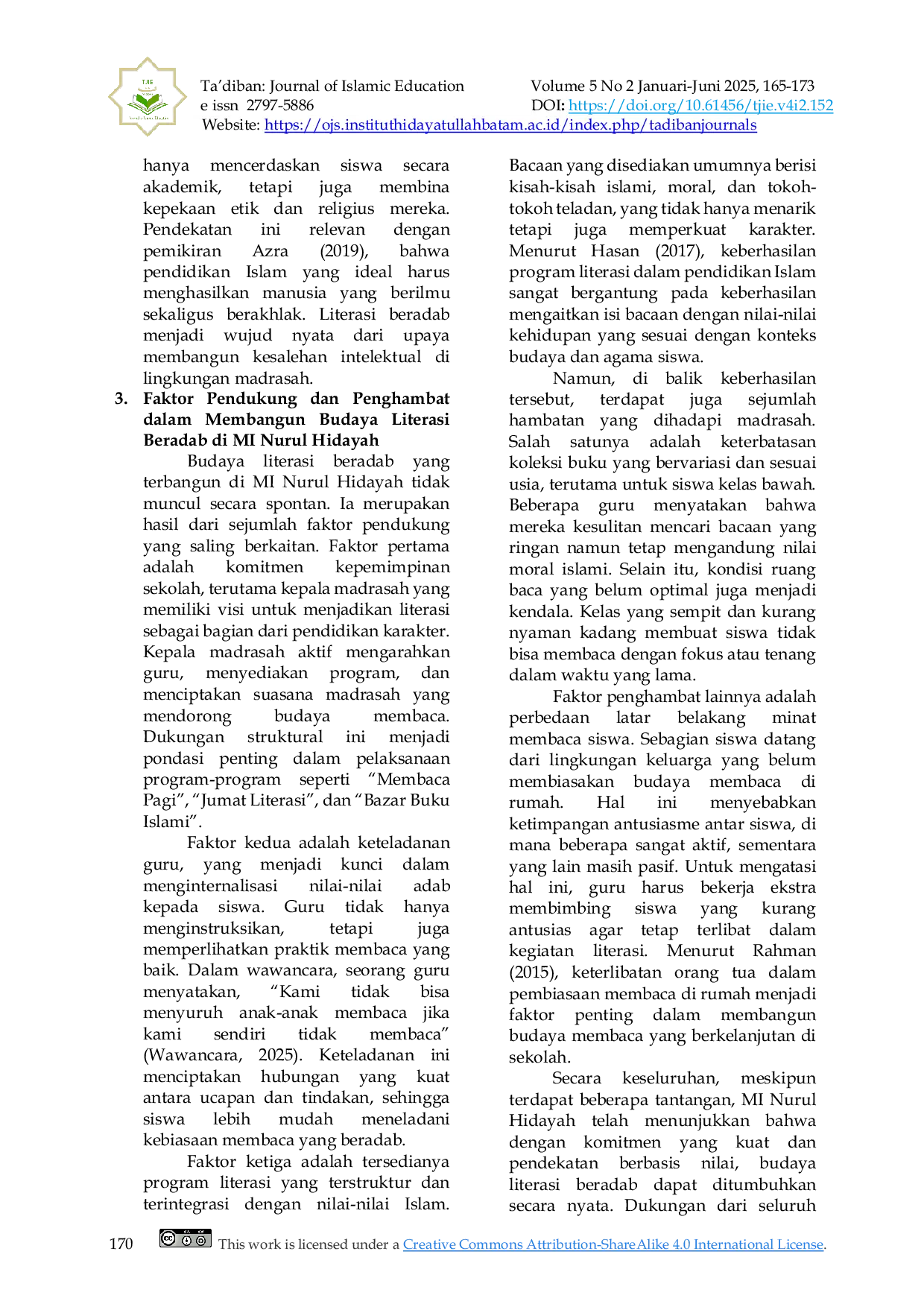 JURIS Tradisi Literasi Dalam Bingkai Adab Studi Perilaku Membaca Siswa di MI Nurul Hidayah