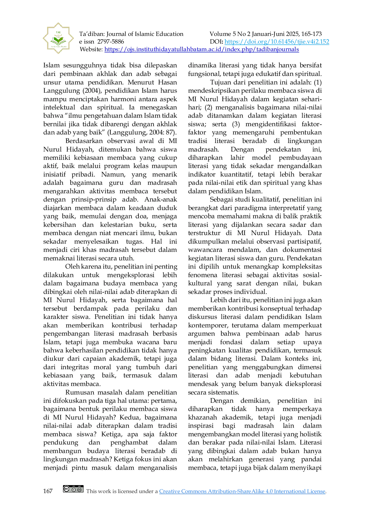 JURIS Tradisi Literasi Dalam Bingkai Adab Studi Perilaku Membaca Siswa di MI Nurul Hidayah