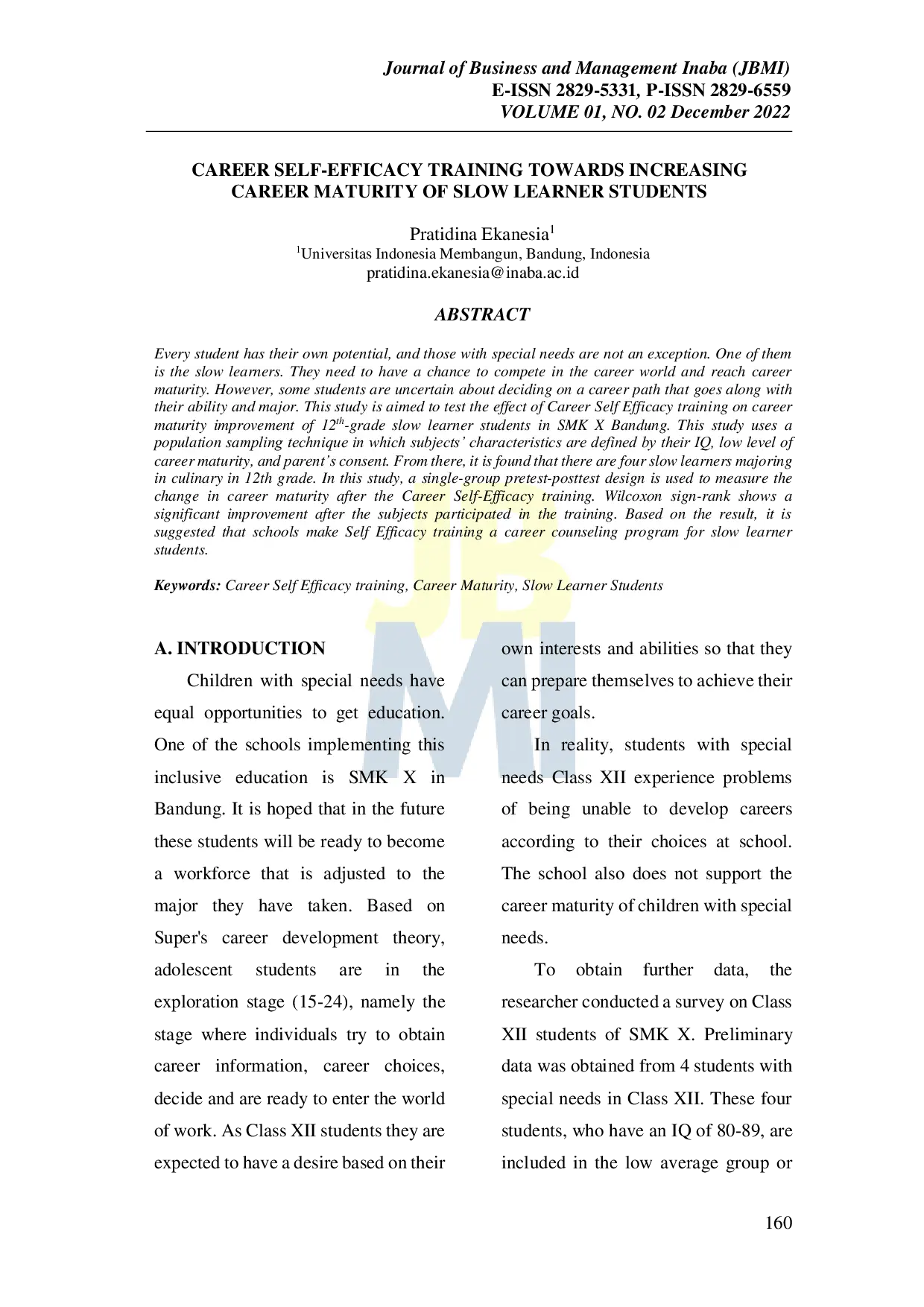 JURIS Career Self Efficacy Training Towards Increasing Career Maturity Of Slow Learner Students