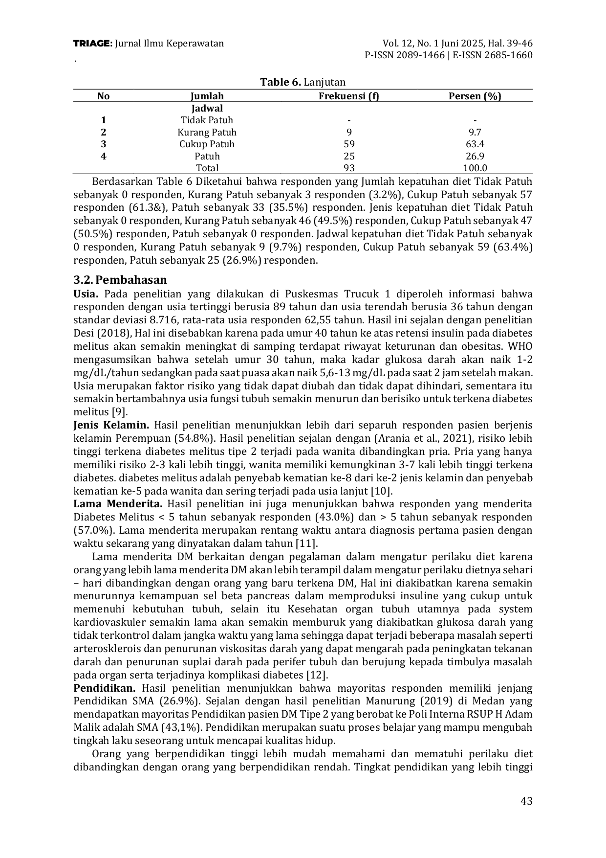 JURIS Kepatuhan Diet Penderita Diabetes Mellitus di Wilayah Kerja Puskesmas Trucuk 1