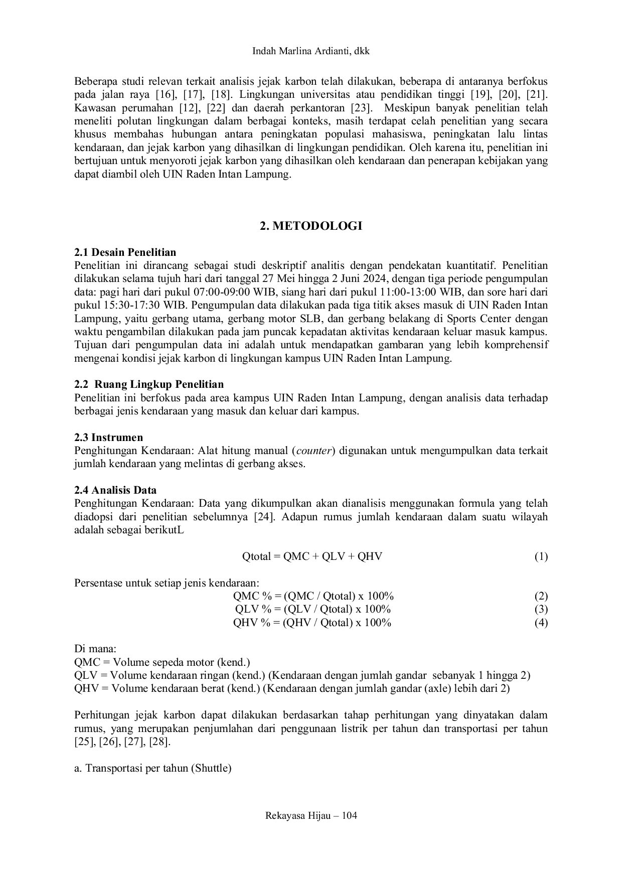 JURIS Analisis Nilai Carbon Footprint Kendaraan Bermotor di UIN Raden Intan Lampung