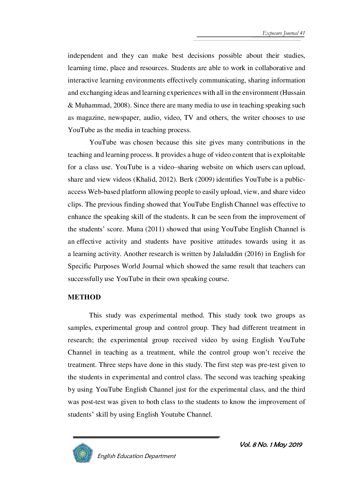 JURIS Exposure Journal 39 English Youtube Channel In Enhancing Students Speaking Skill