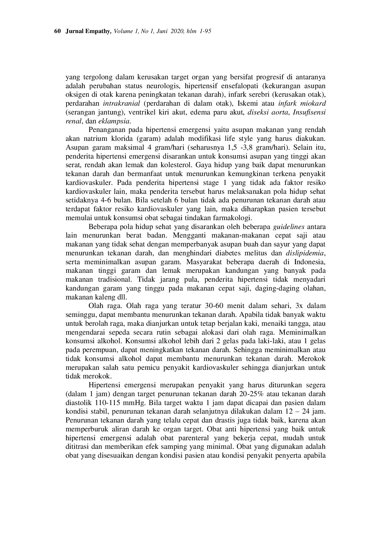 JURIS Peningkatan Pengetahuan Lansia tentang Hipertensi Emergensi melalui Pendidikan Kesehatan