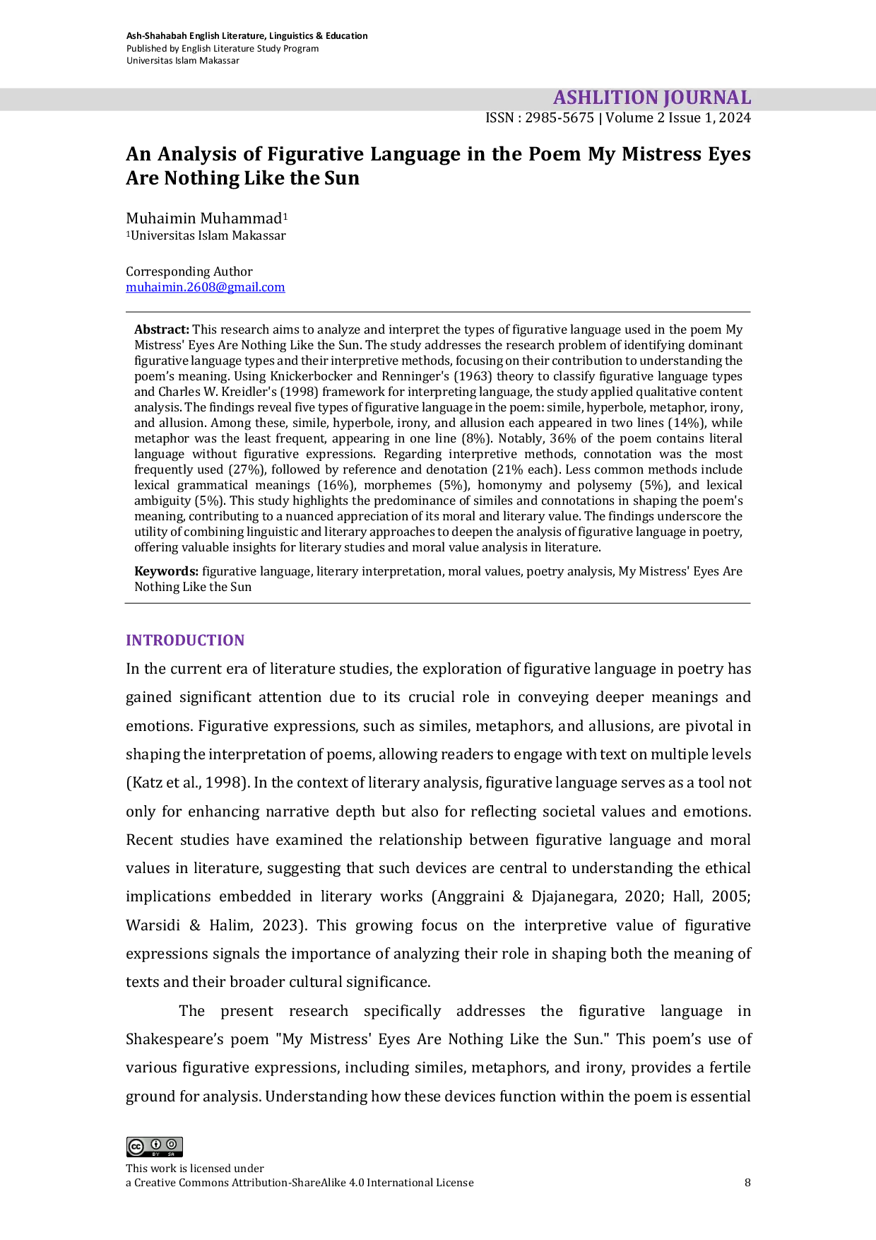 JURIS An Analysis of Figurative Language in the Poem My Mistress Eyes Are Nothing Like the Sun