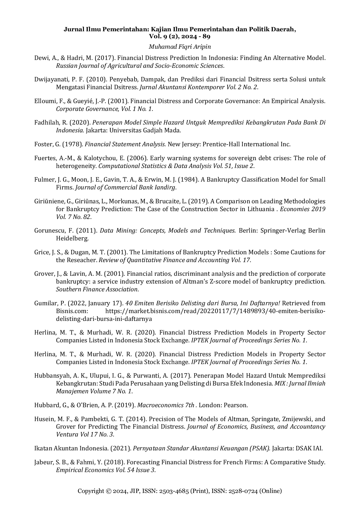 JURIS Between Domestic and Commonly Known Bankruptcy Prediction Models How Differ It Can Be
