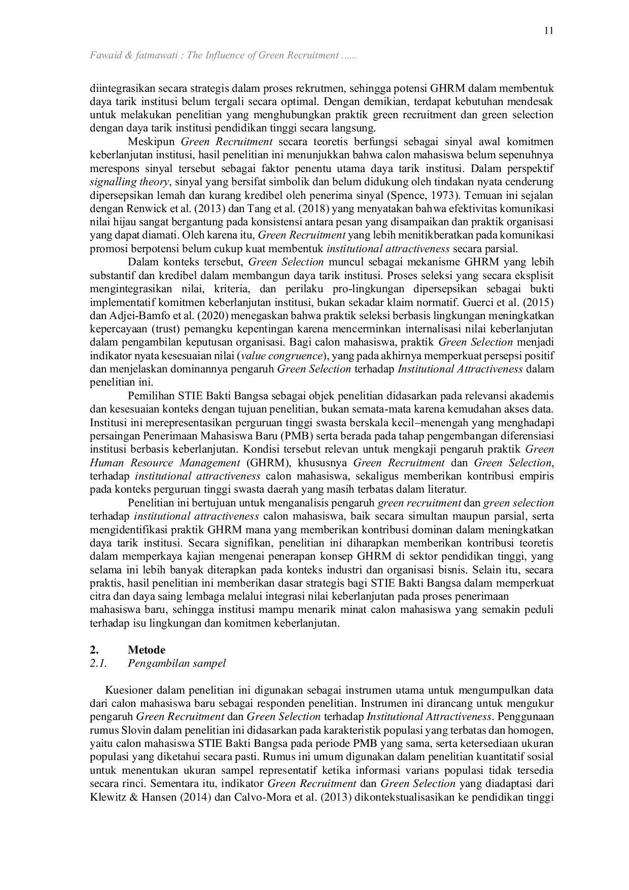 JURIS The Influence of Green Recruitment and Green Selection on the Institutional Attractiveness of Prospective StudentsThe Influence of Green Recruitment and Green Selection on the Institutional Attractive