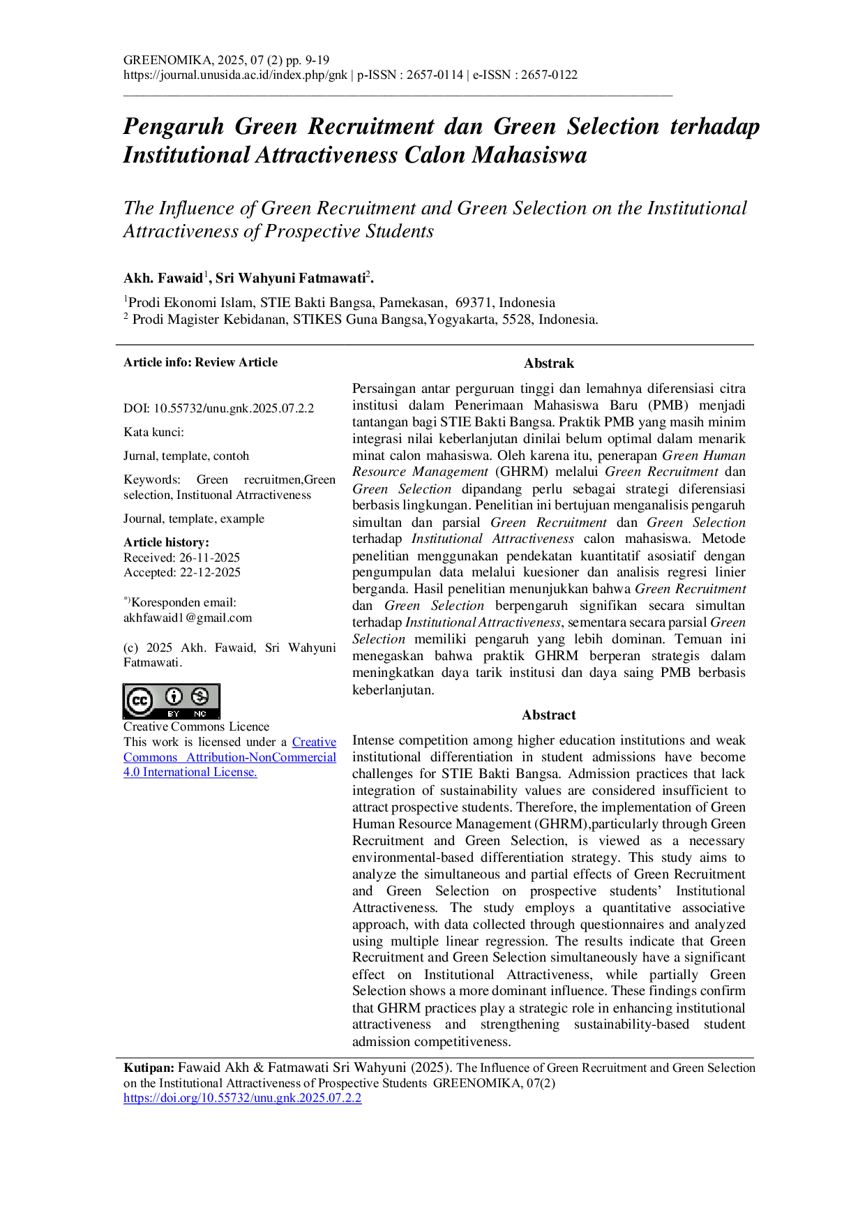 JURIS The Influence of Green Recruitment and Green Selection on the Institutional Attractiveness of Prospective StudentsThe Influence of Green Recruitment and Green Selection on the Institutional Attractive
