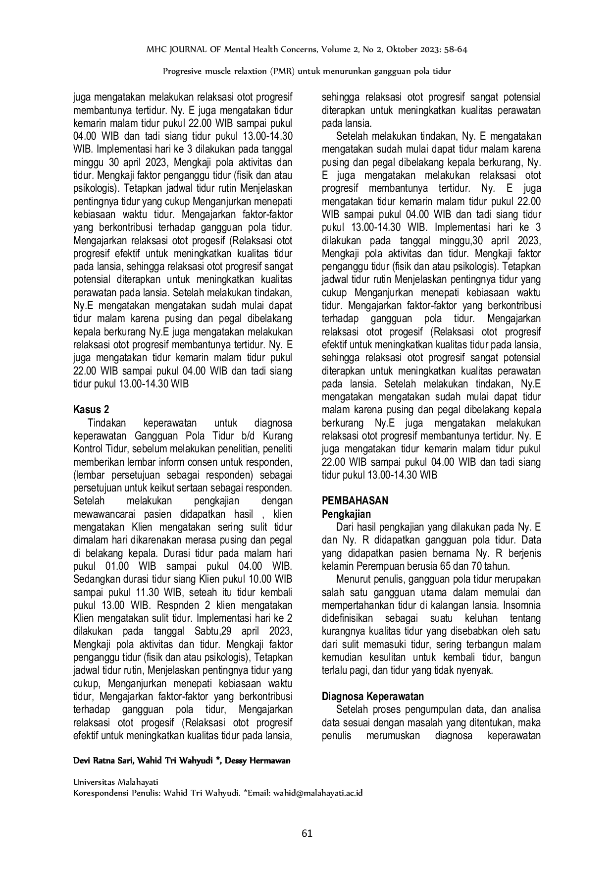 JURIS Progresive muscle relaxtion PMR untuk menurunkan gangguan pola tidur