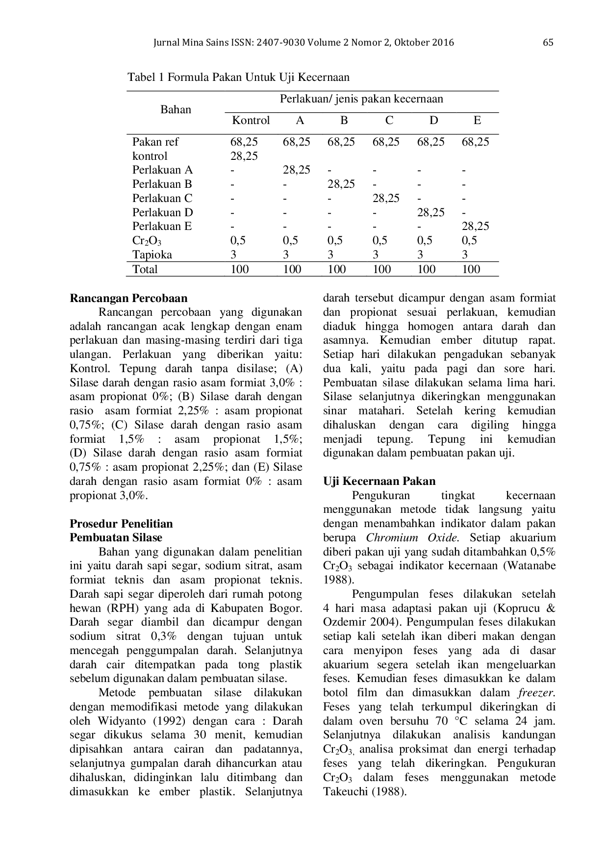 JURIS Efektivitas Penggunaan Asam Formiat Dan Propionat Pada Pembuatan Silase Darah Terhadap Nilai Kecernaan Tepung Darah Pada Ikan Nila Oreochromis niloticus