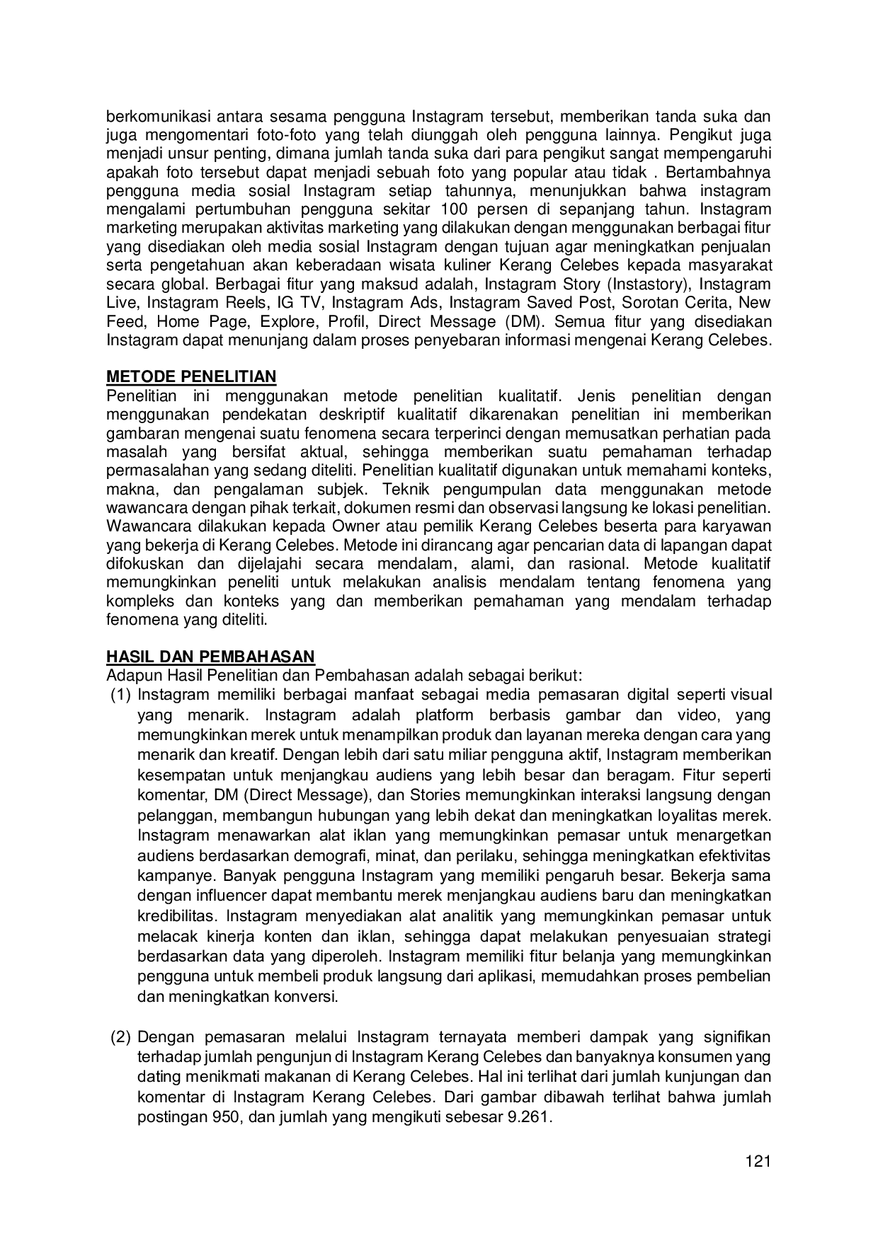 JURIS Pemanfaatan Instagram Sebagai Media Kominikasi Pemasaran Wisata Kuliner Kerang Celebes di Kabupaten Takalar Sulawesi Selatan