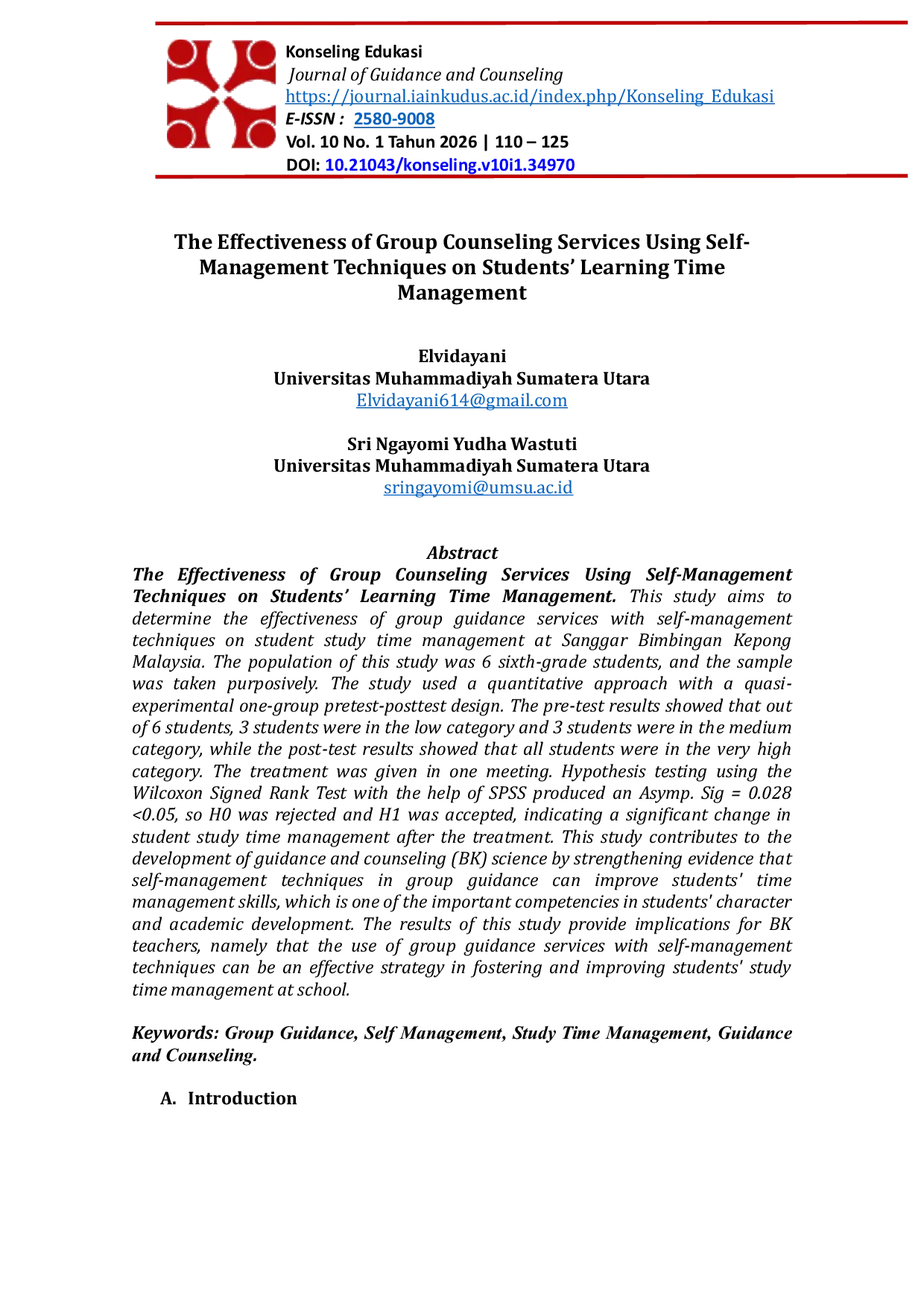 JURIS The Effectiveness of Group Counseling Services Using Self Management Techniques on Students Learning Time Management