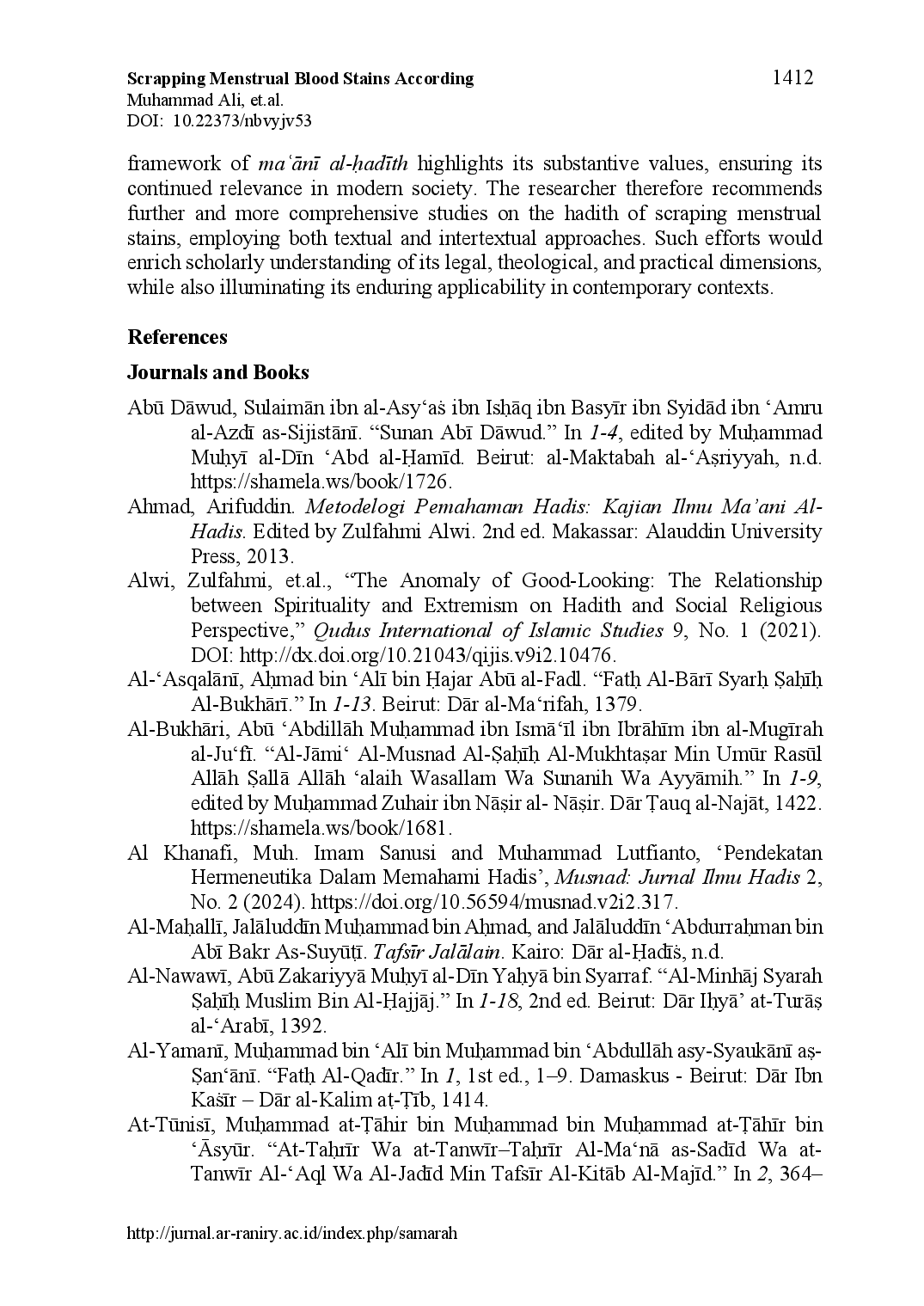 juris Scrapping Menstrual Blood Stains According to South Sulawesi Ulama and Intellectual from Perspective of Ma Ani adth