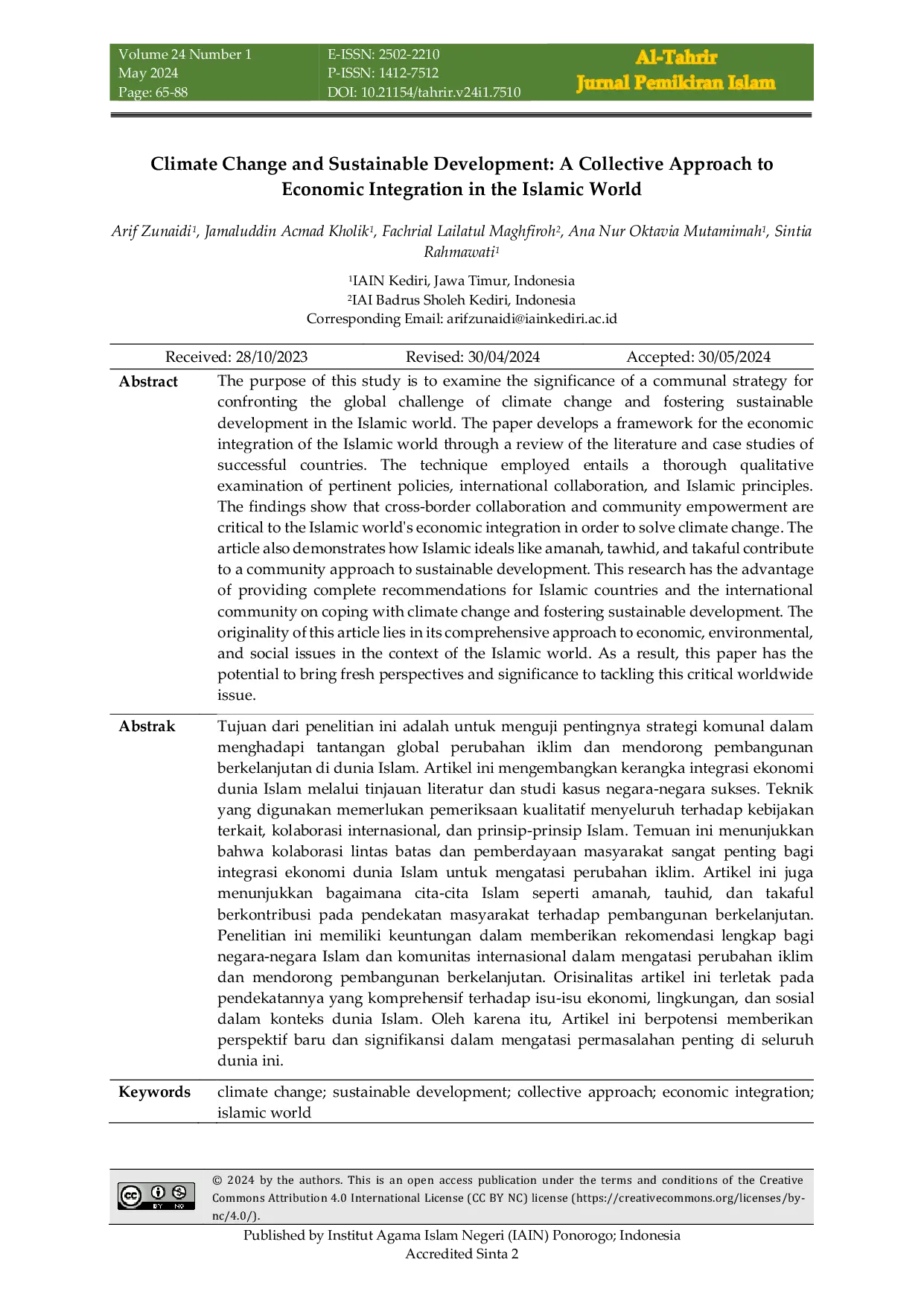 JURIS Climate Change and Sustainable Development A Collective Approach to Economic Integration in the Islamic World