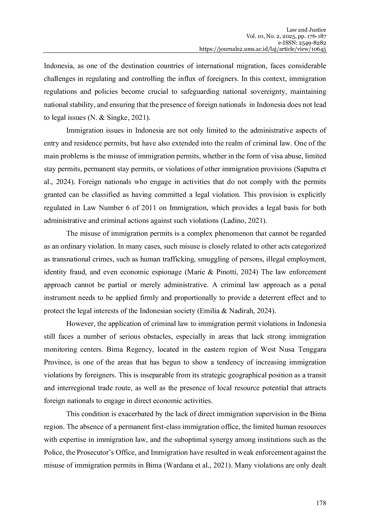 JURIS Immigration Law Analysis Of The Application Of Criminal Law Towards Immigration Permit Abuse In Bima NTB