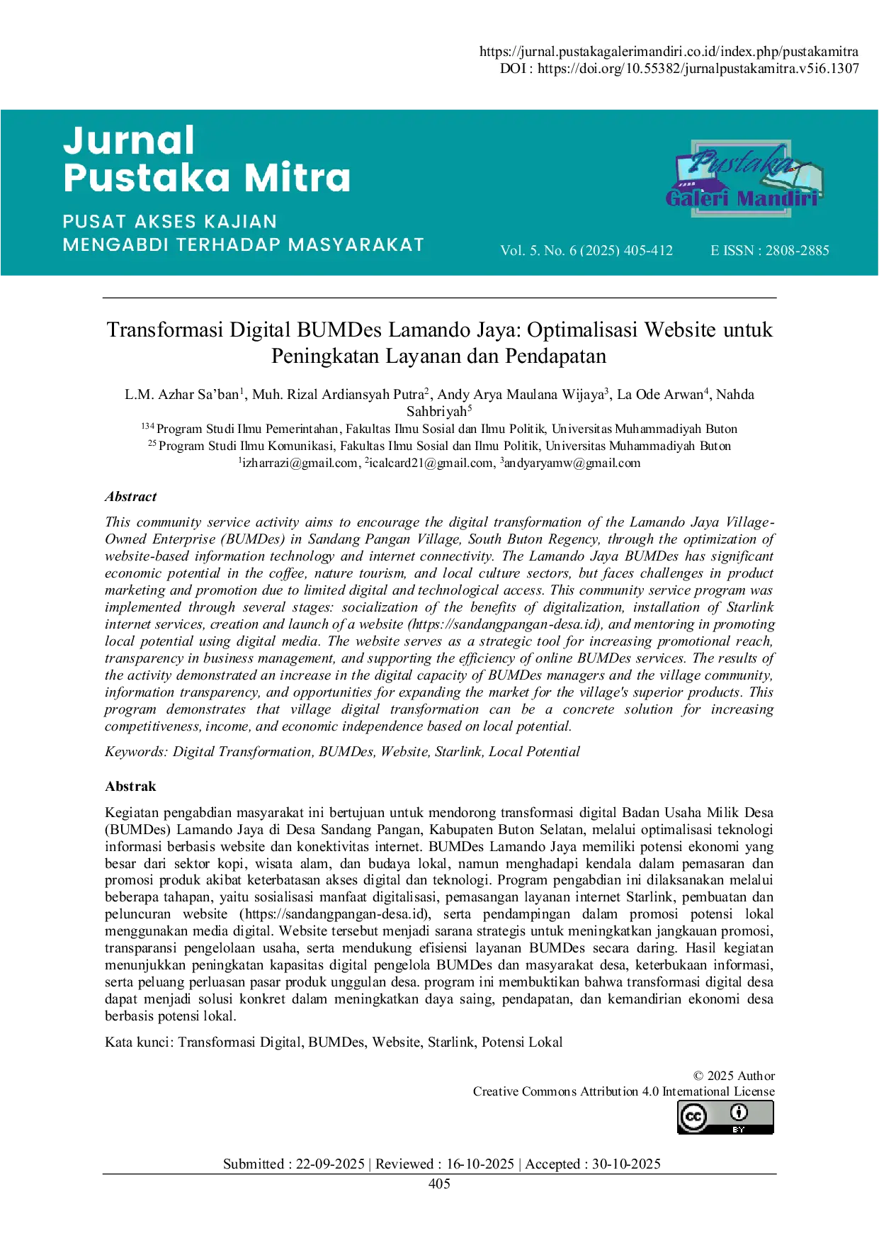 JURIS Transformasi Digital BUMDes Lamando Jaya Optimalisasi Website untuk Peningkatan Layanan dan Pendapatan