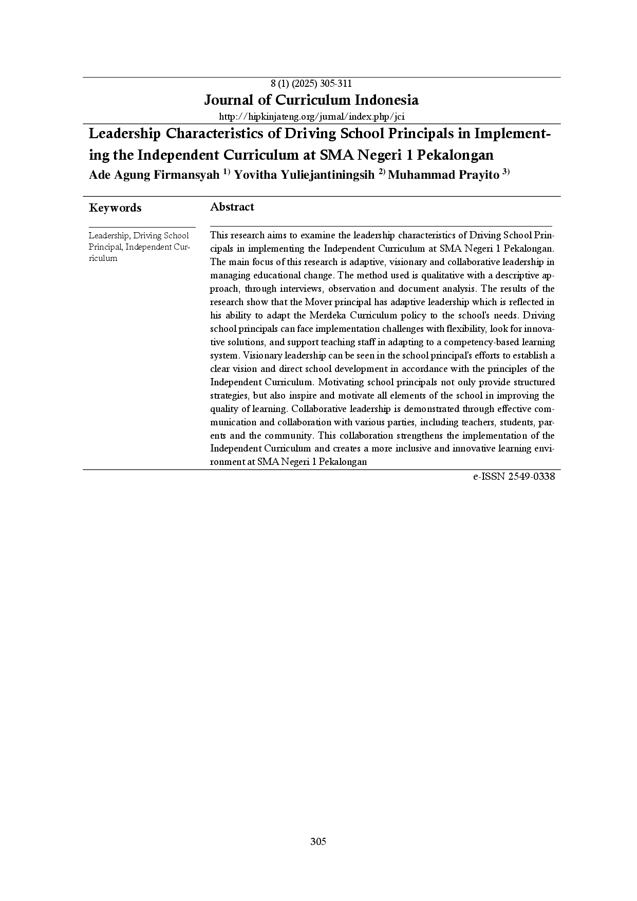 juris Leadership Characteristics of Driving School Principals in Implementing the Independent Curriculum at SMA Negeri 1 Pekalongan