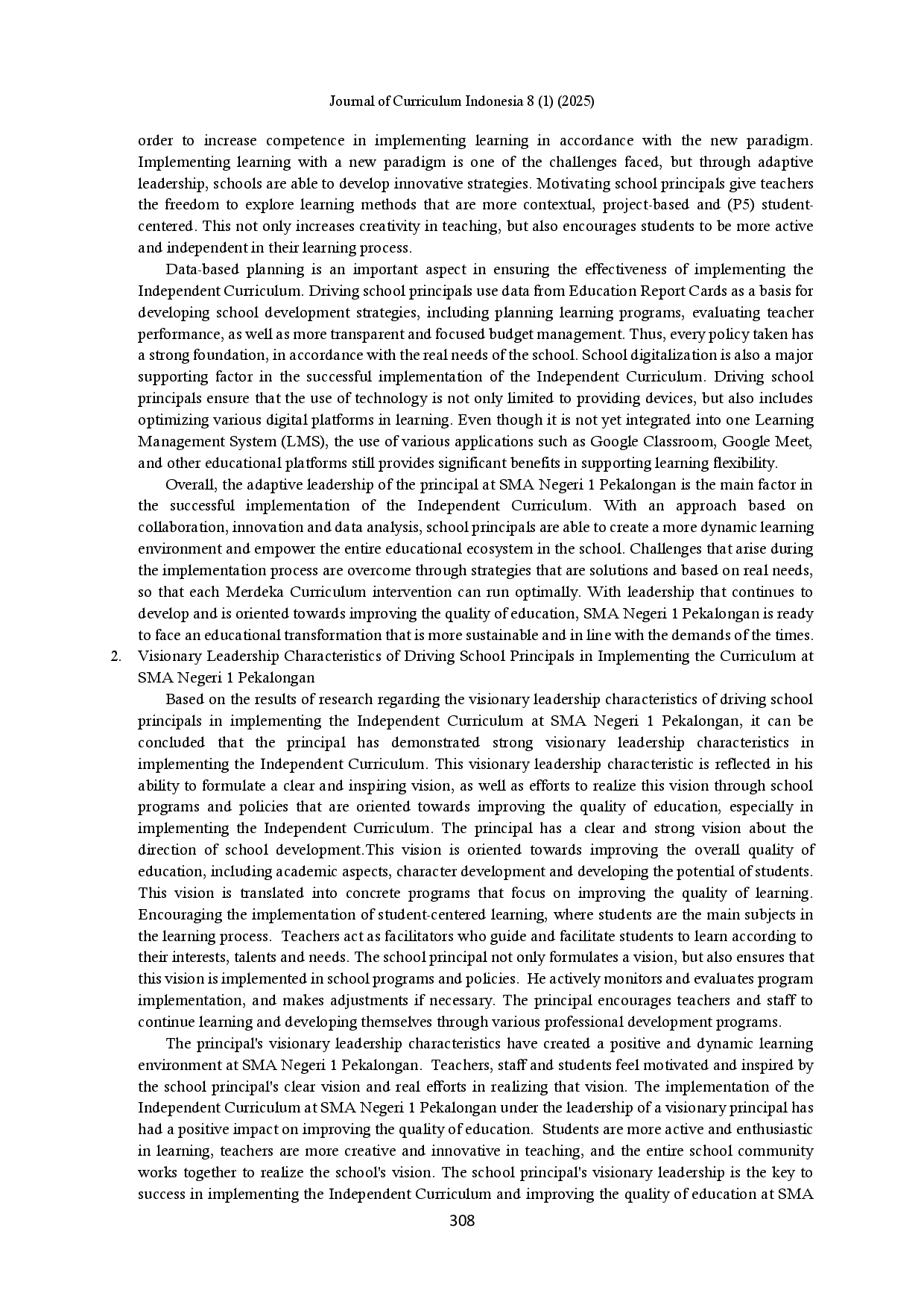 juris Leadership Characteristics of Driving School Principals in Implementing the Independent Curriculum at SMA Negeri 1 Pekalongan