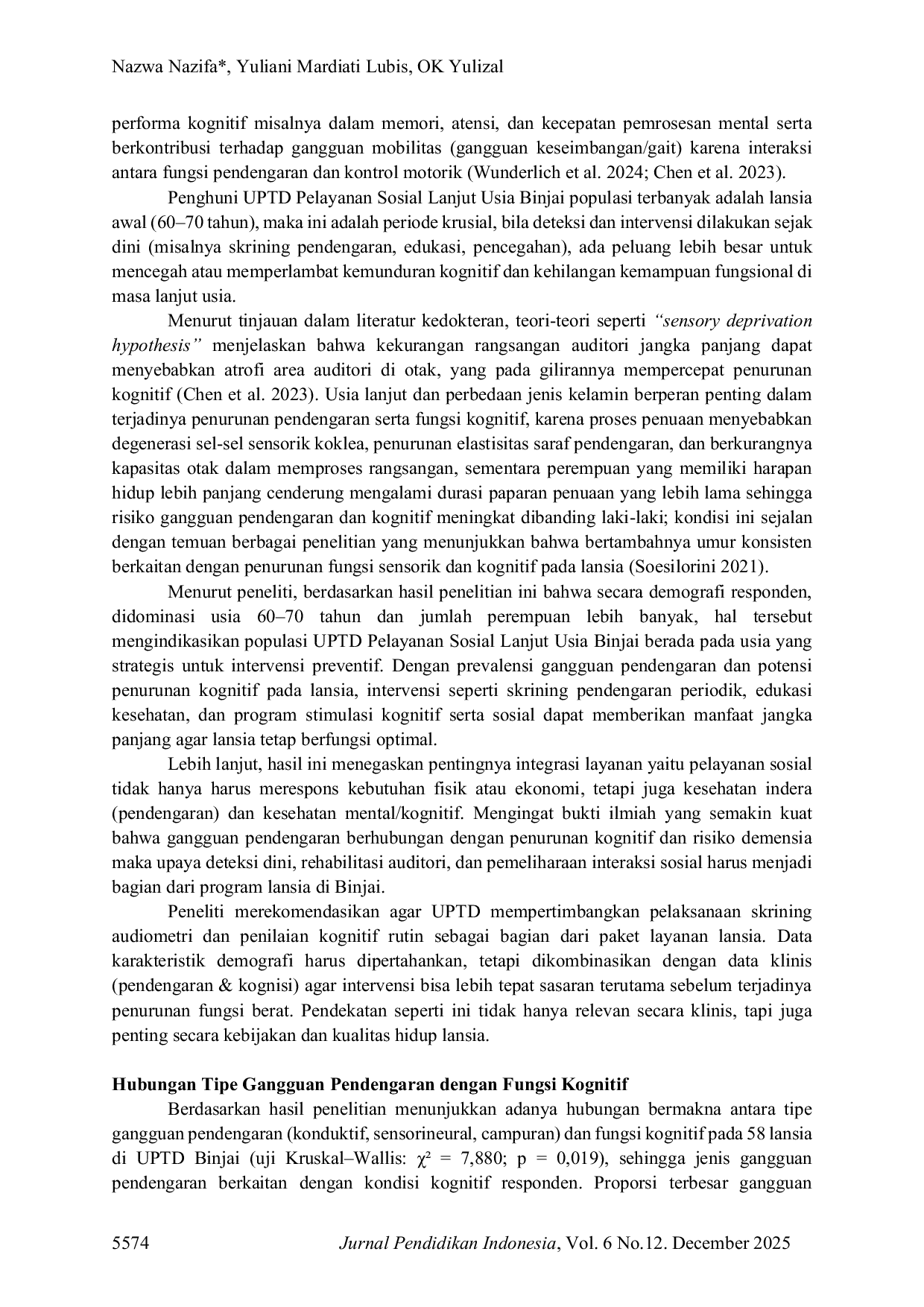 JURIS Hubungan Gangguan Pendengaran Dengan Penurunan Fungsi Kognitif Pada Usia Lanjut di Panti Jompo
