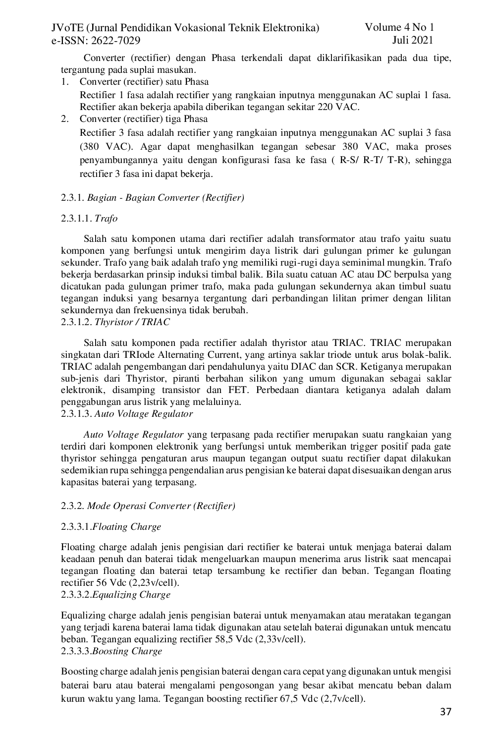 JURIS Analisis Kapasitas Baterai dan Converter Rectifier Sebagai Catuan Cadangan Pada Perangkat Telekomunikasi