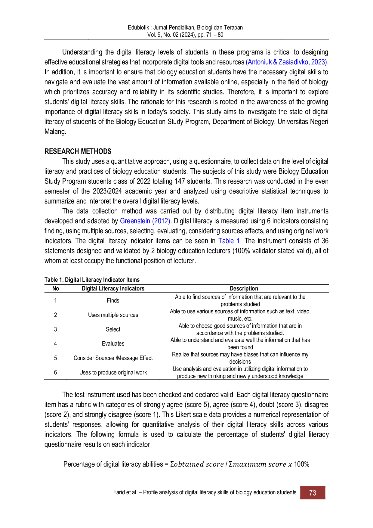JURIS Profile analysis of digital literacy skills of biology education students