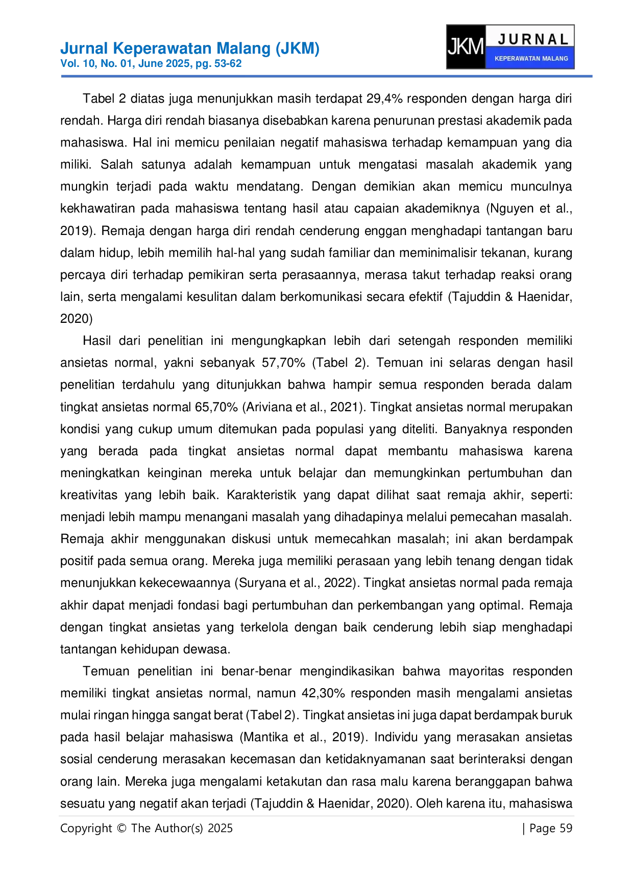 JURIS Keterkaitan Harga Diri dan Ansietas Studi Mahasiswa di Yogyakarta