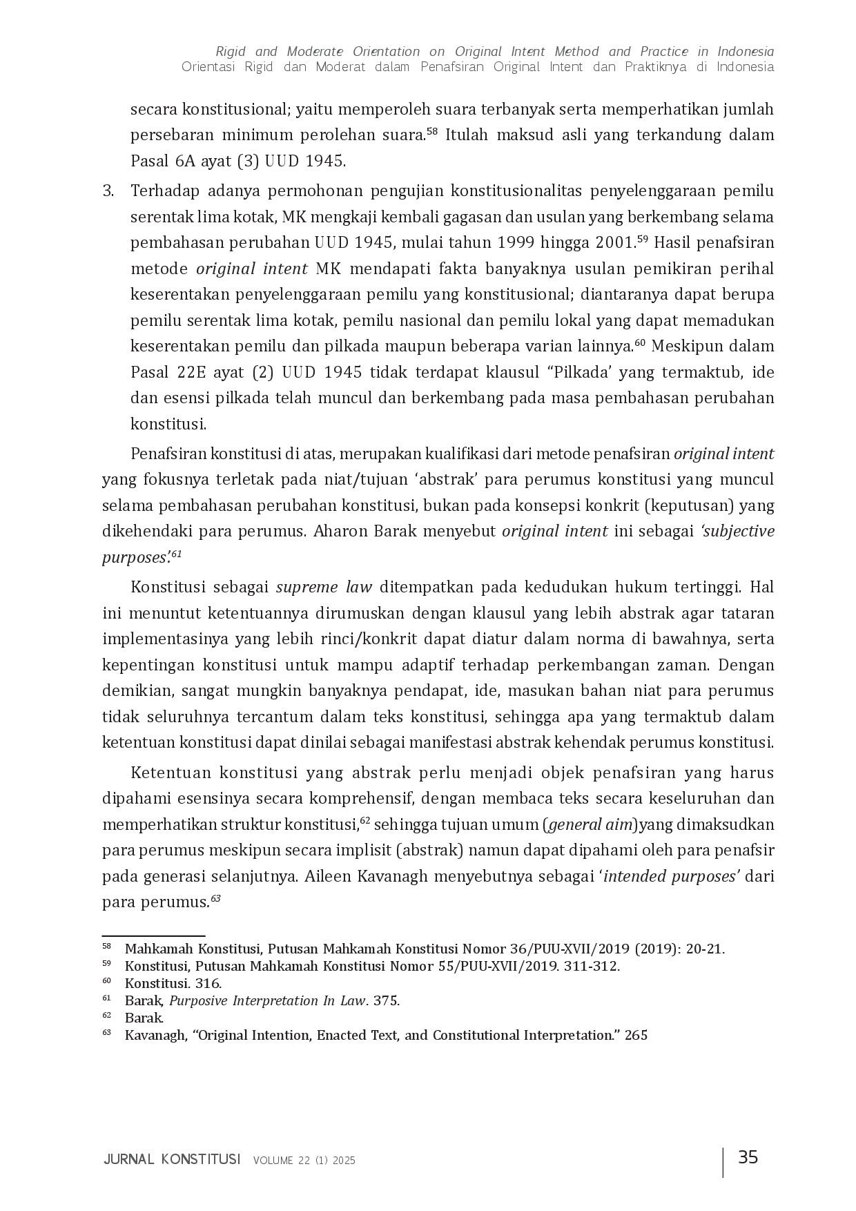 juris Orientasi Rigid dan Moderat dalam Penafsiran Original Intent dan Praktiknya di Indonesia Rigid and Moderate Orientation on Original Intent Method and Practice in Indonesia