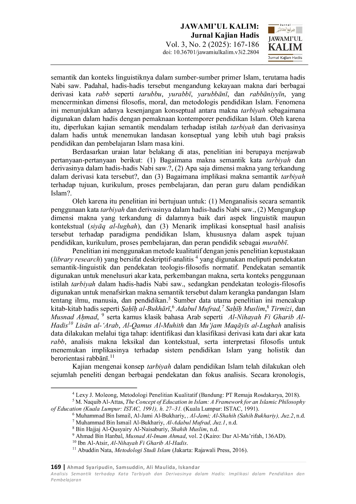 JURIS Analisis Semantik terhadap Kata Tarbiyah dan Derivasinya dalam Hadis Implikasi dalam Pendidikan dan Pembelajaran A Semantic Analysis of the Term Tarbiyah and Its Derivatives in Hadith Implications