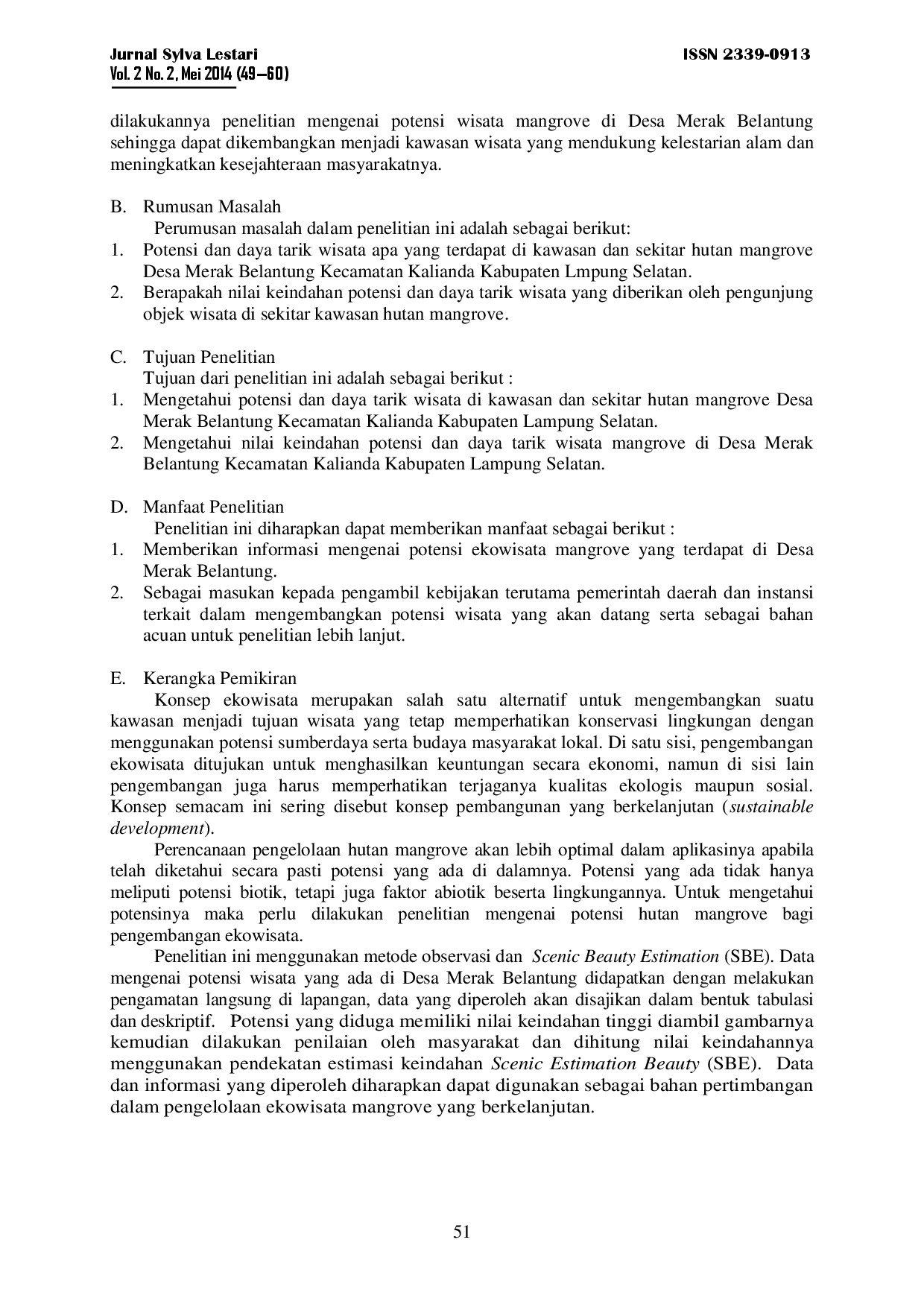 juris Potensi Ekowisata Hutan Mangrove Di Desa Merak Belantung Kecamatan Kalianda Kabupaten Lampung Selatan