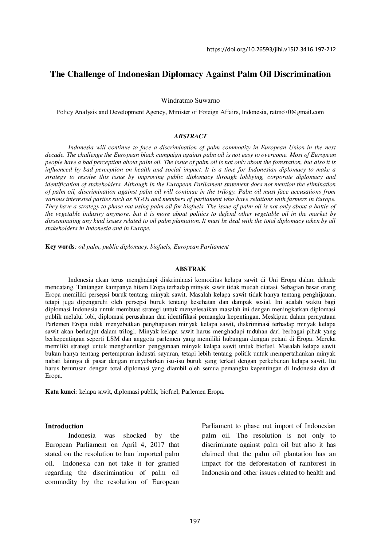 juris The Challenge of Indonesian Diplomacy Against Palm Oil Discrimination