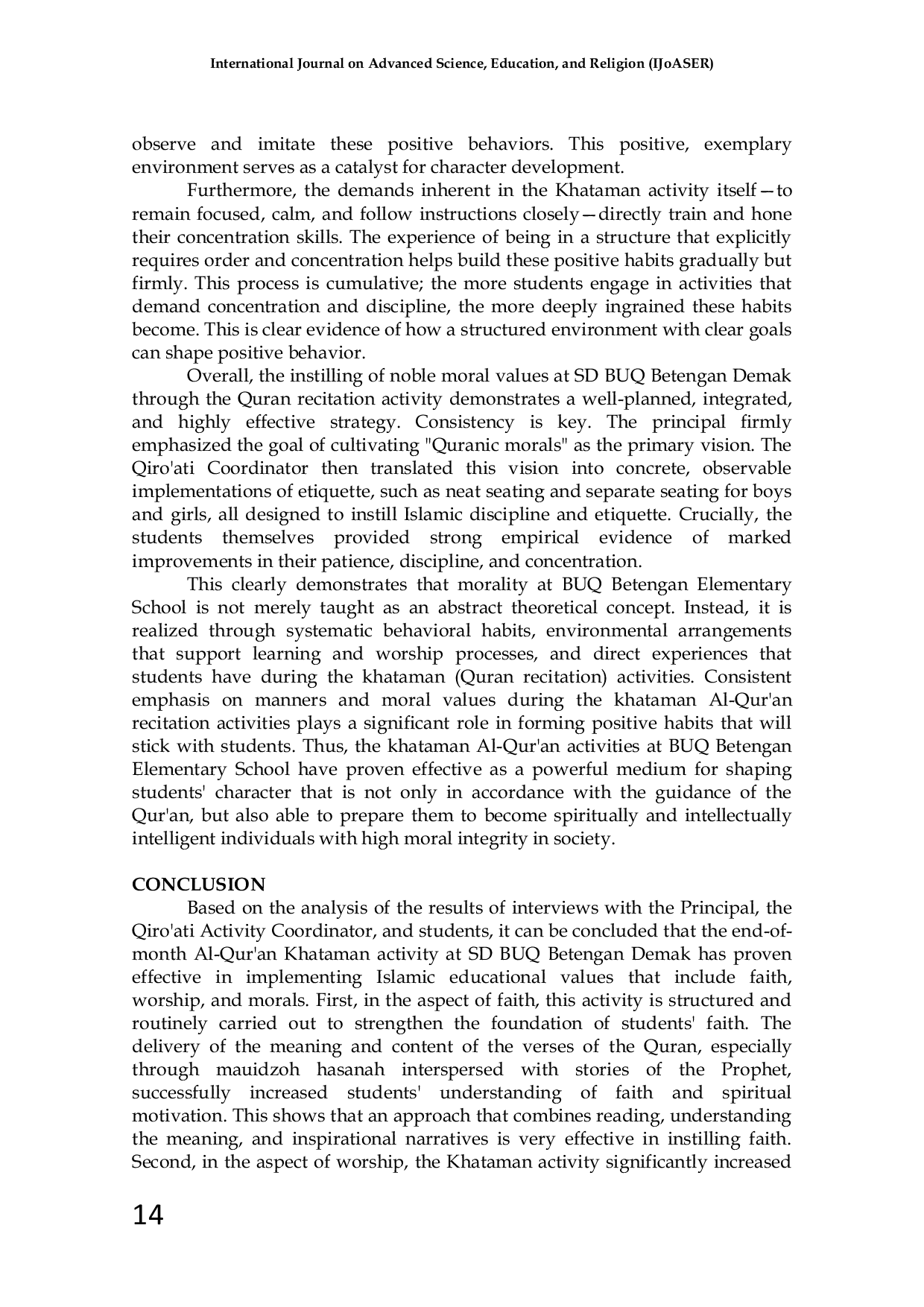 JURIS The Application of Islamic Education Values through the End of Month Al Qur an Khatam Activity at BUQ Elementary School Betengan Demak