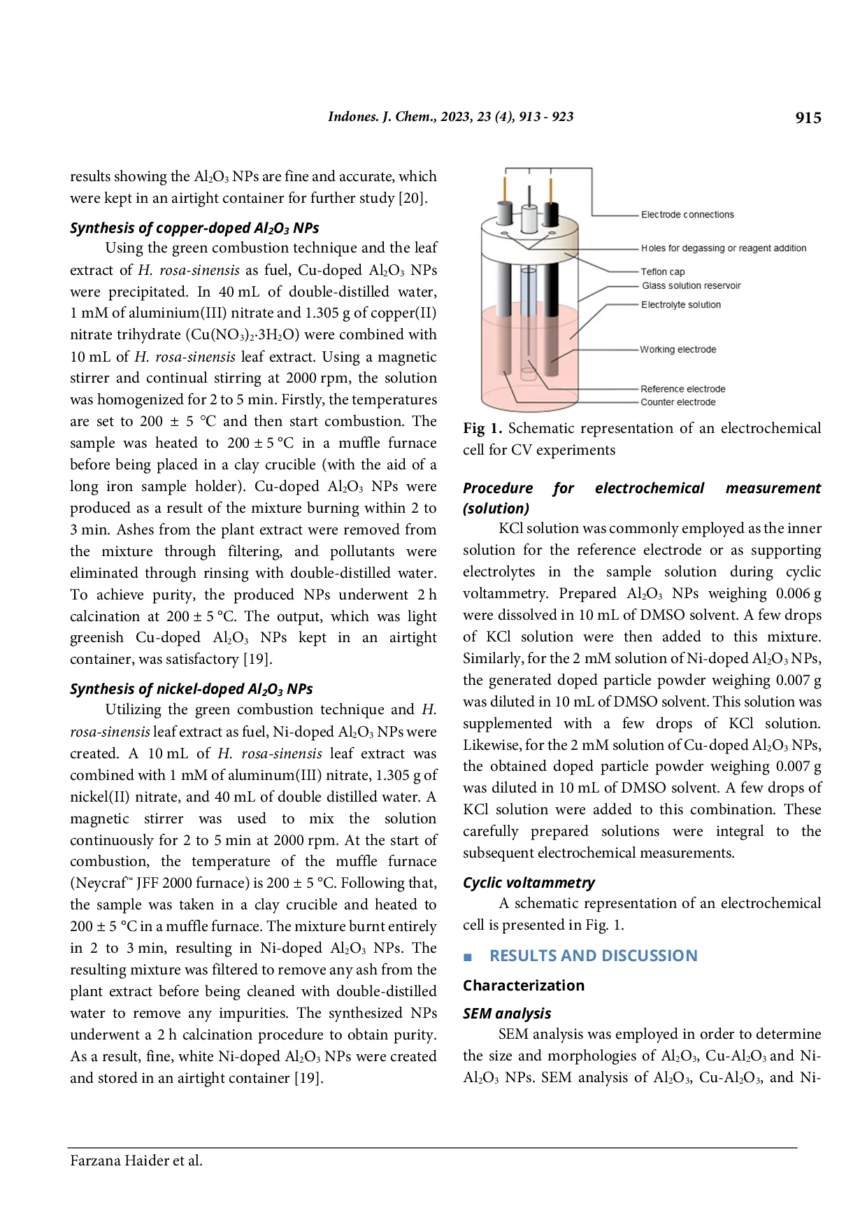 JURIS Green Synthesis and Electrochemical Study of Undoped and Doped Al 2 O 3 Nanoparticles Using Hibiscus rosa sinensis Leaves Extract