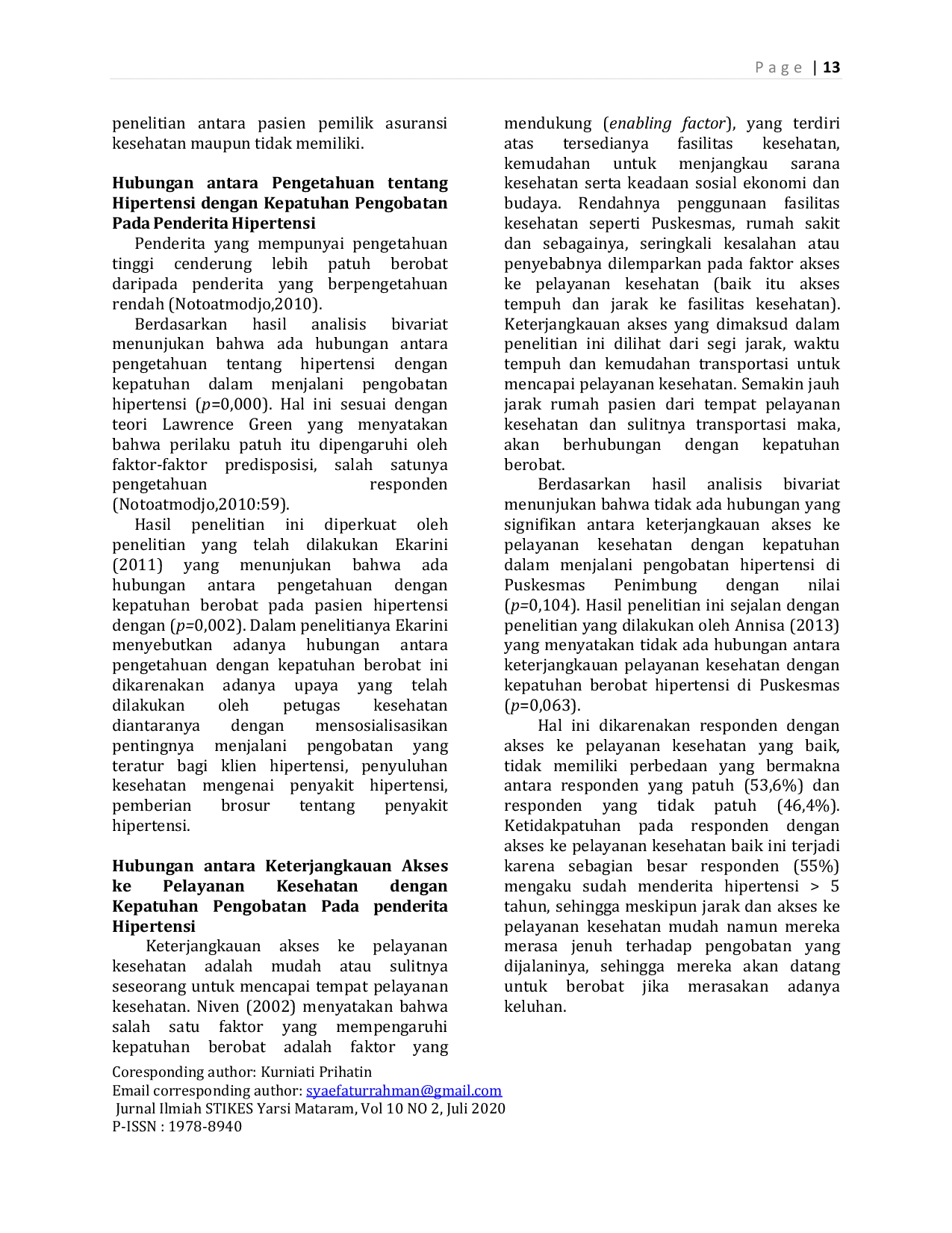 JURIS Faktor Faktor Yang Mempengaruhi Kepatuhan Berobat Penderita Hipertensi