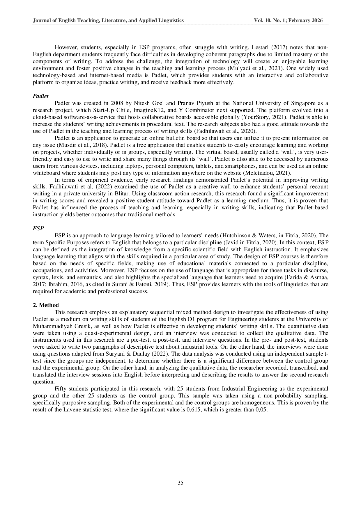 JURIS The Effectiveness of Using Padlet in Writing Skills of The English D1 Program for Engineering Students at The University of Muhammadiyah Gresik